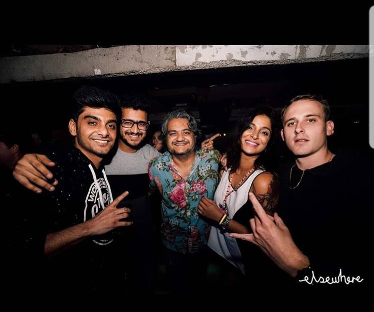 Karan (second from left), Sahil (centre) and I with some friends at Elsewhere on a previous occasion.