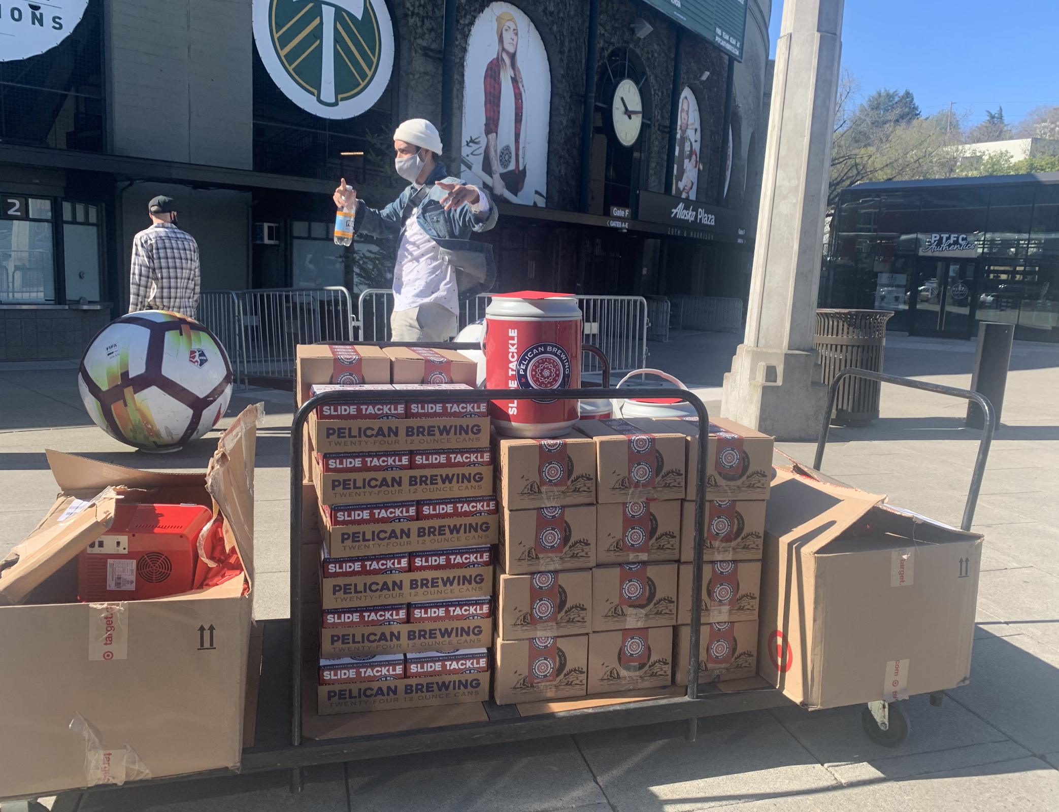 Portland Thorns FC team co-branded PR Box with merchandise and stocked custom mini-fridge delivery