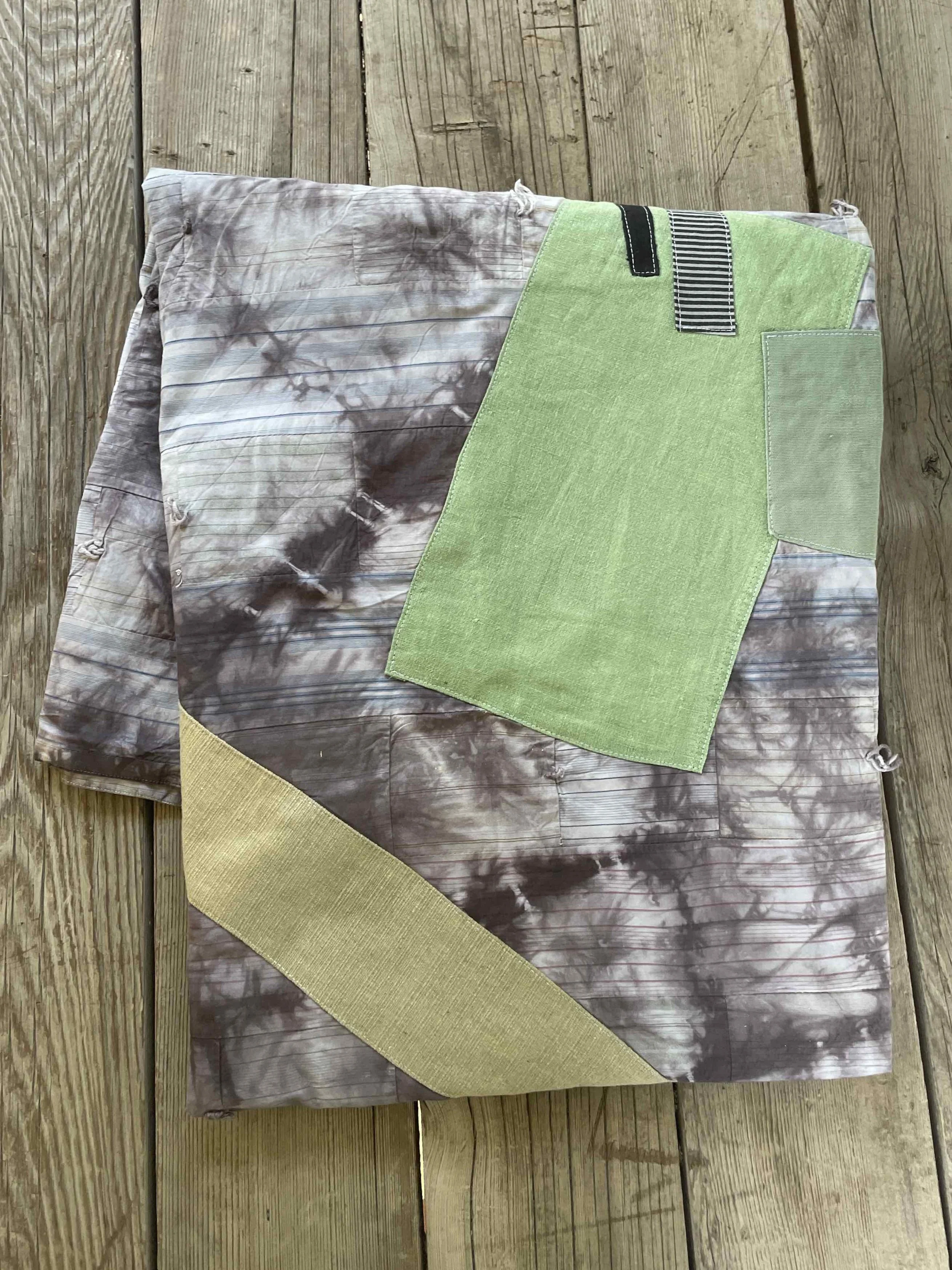Gray and Green Altered Vintage Quilt