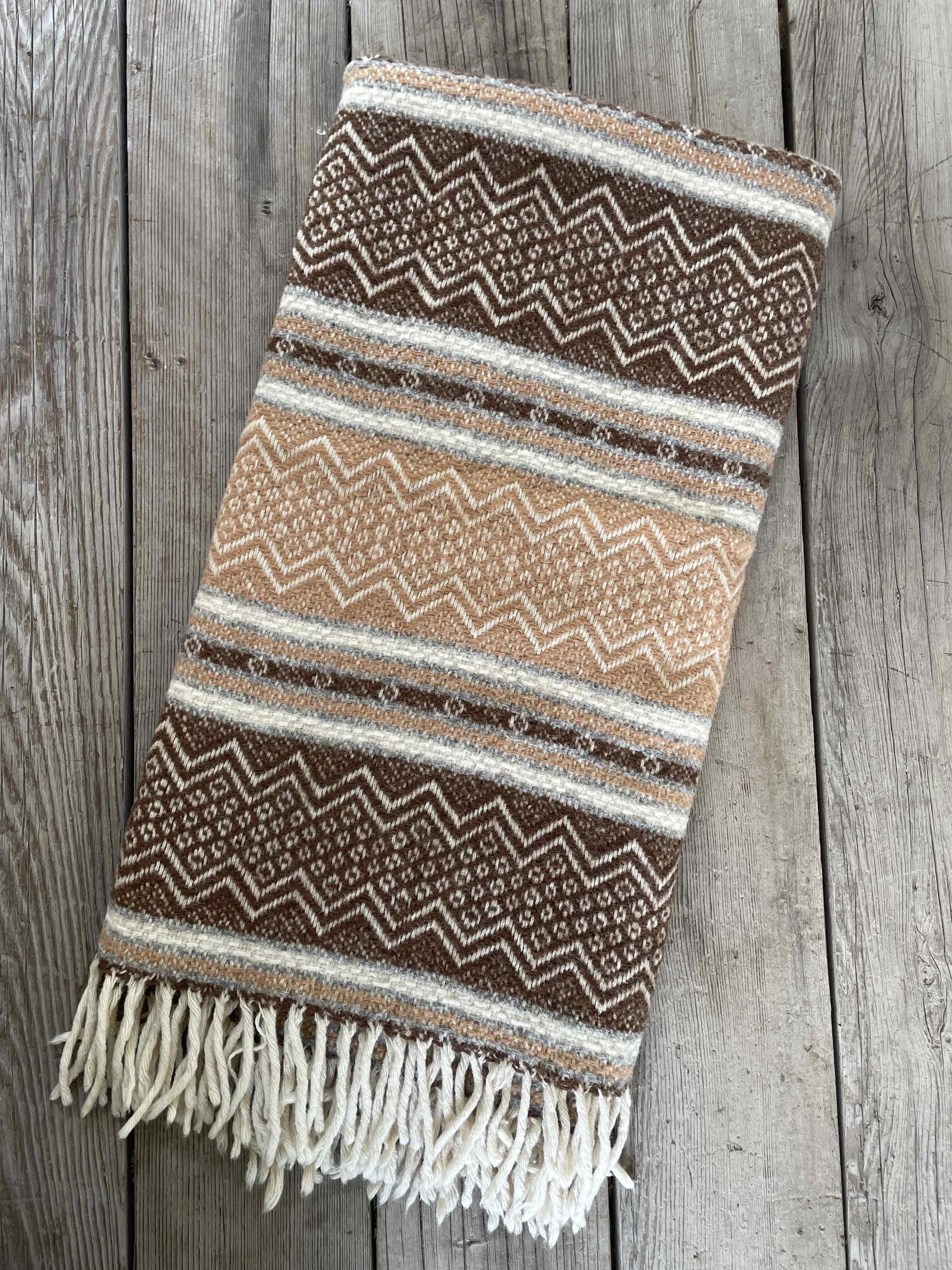 Vintage Brown and Beige Woven Blanket