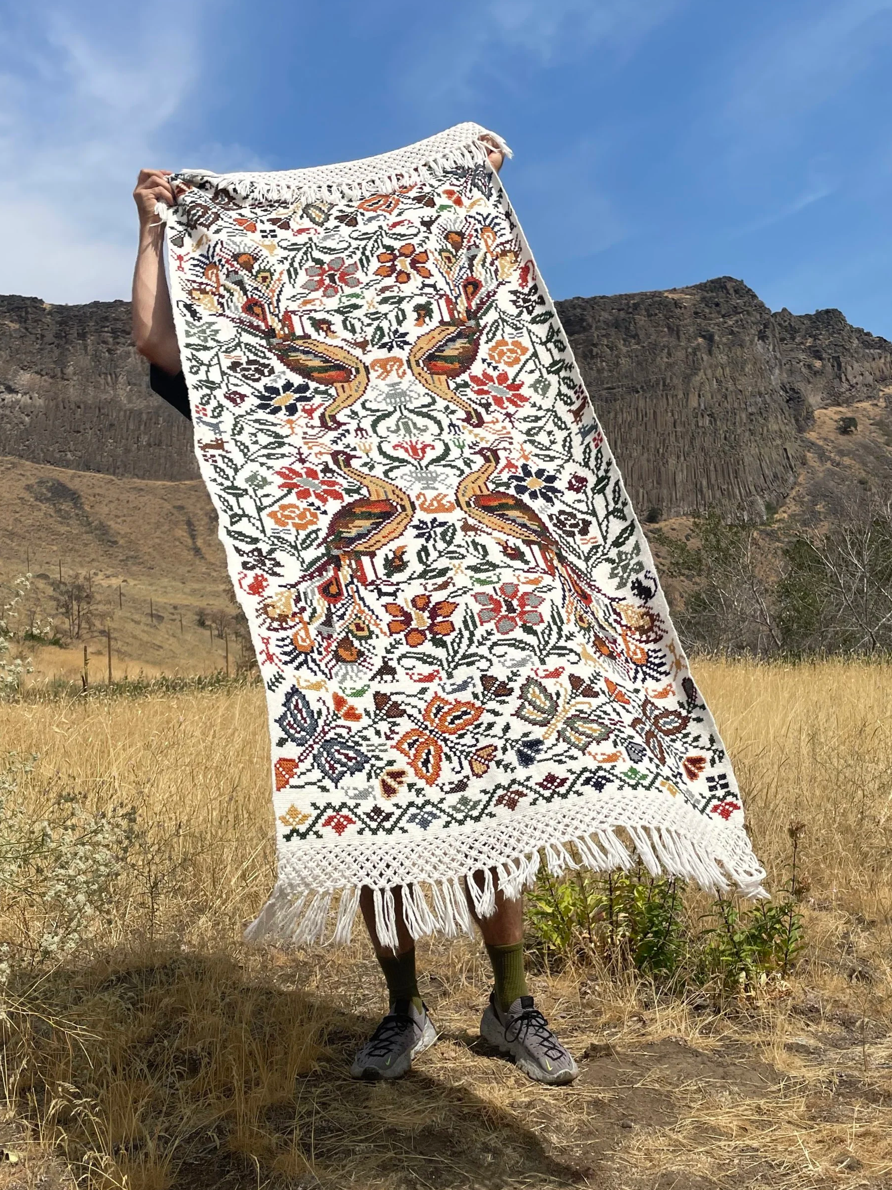 Vintage Woven Wool Cloth with Cross Stitch