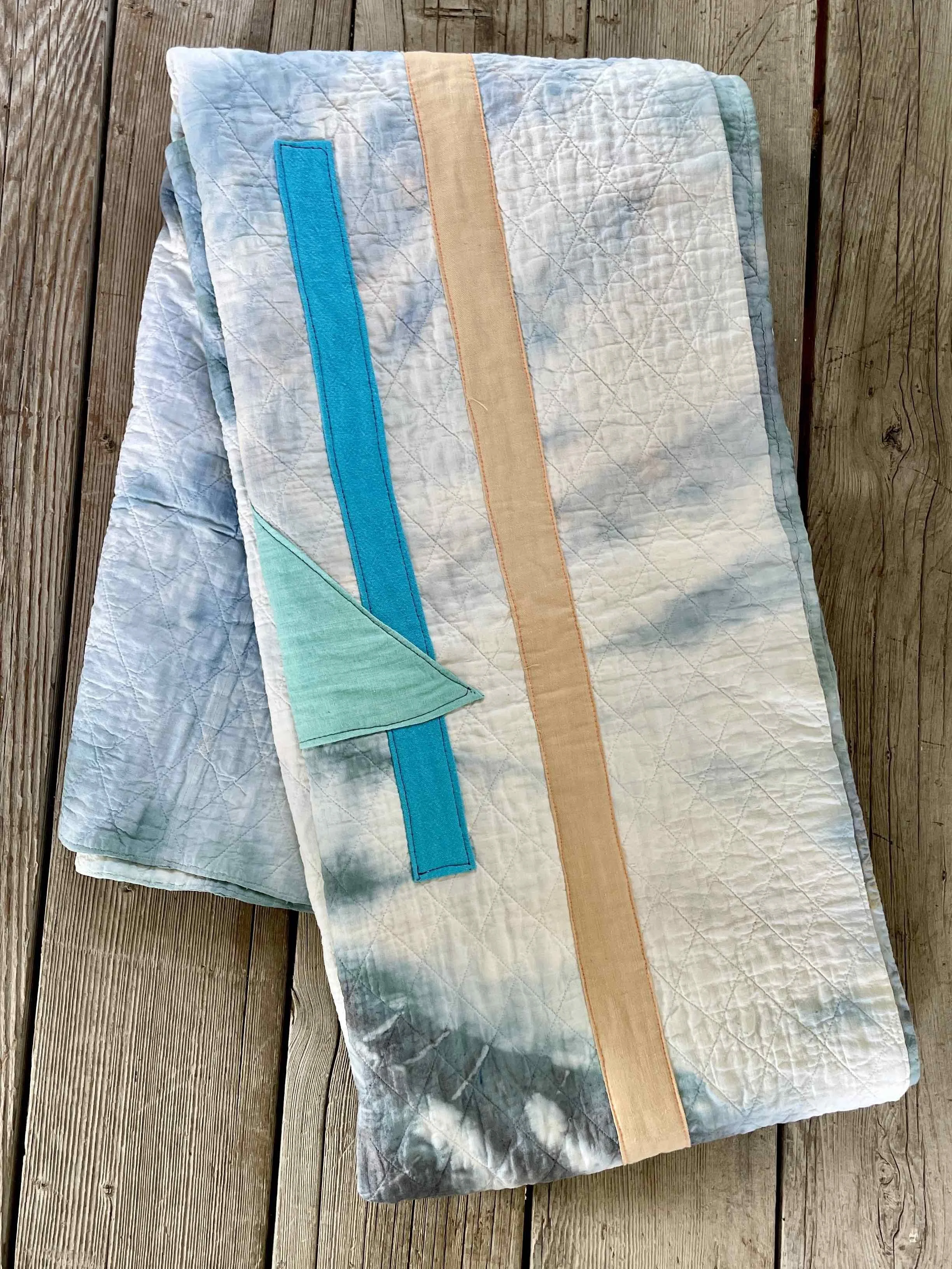 Turquoise and White Altered Vintage Quilt