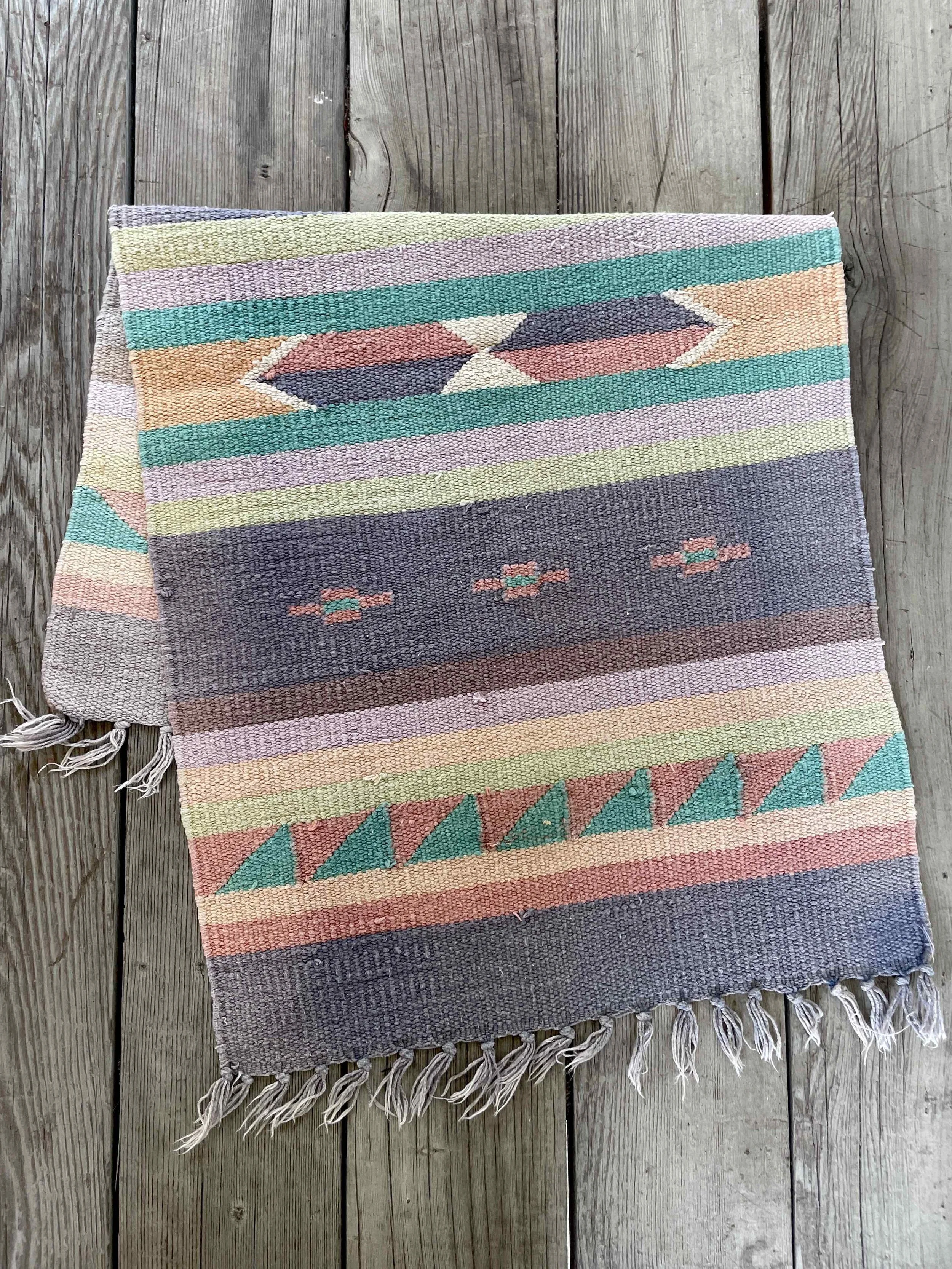 Vintage Woven Cotton Rug in Pinks and Purples