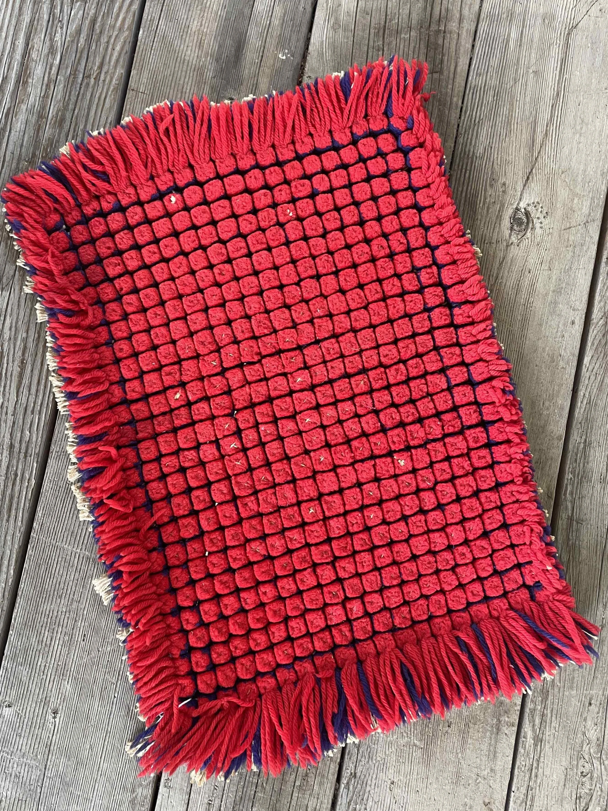 Vintage Red Pom Pom Mat