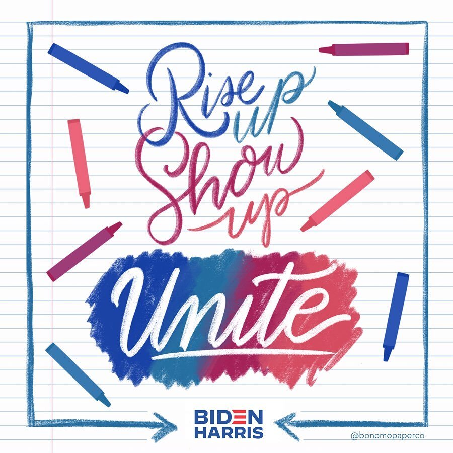 Hopping on the #riseupshowupunite bandwagon. Thank you @jessicahische and @adehogue for reminding us that it&rsquo;s not enough to just tell people to vote. We are *enthusiastically* voting for @joebiden and @kamalaharris this November (or earlier!).