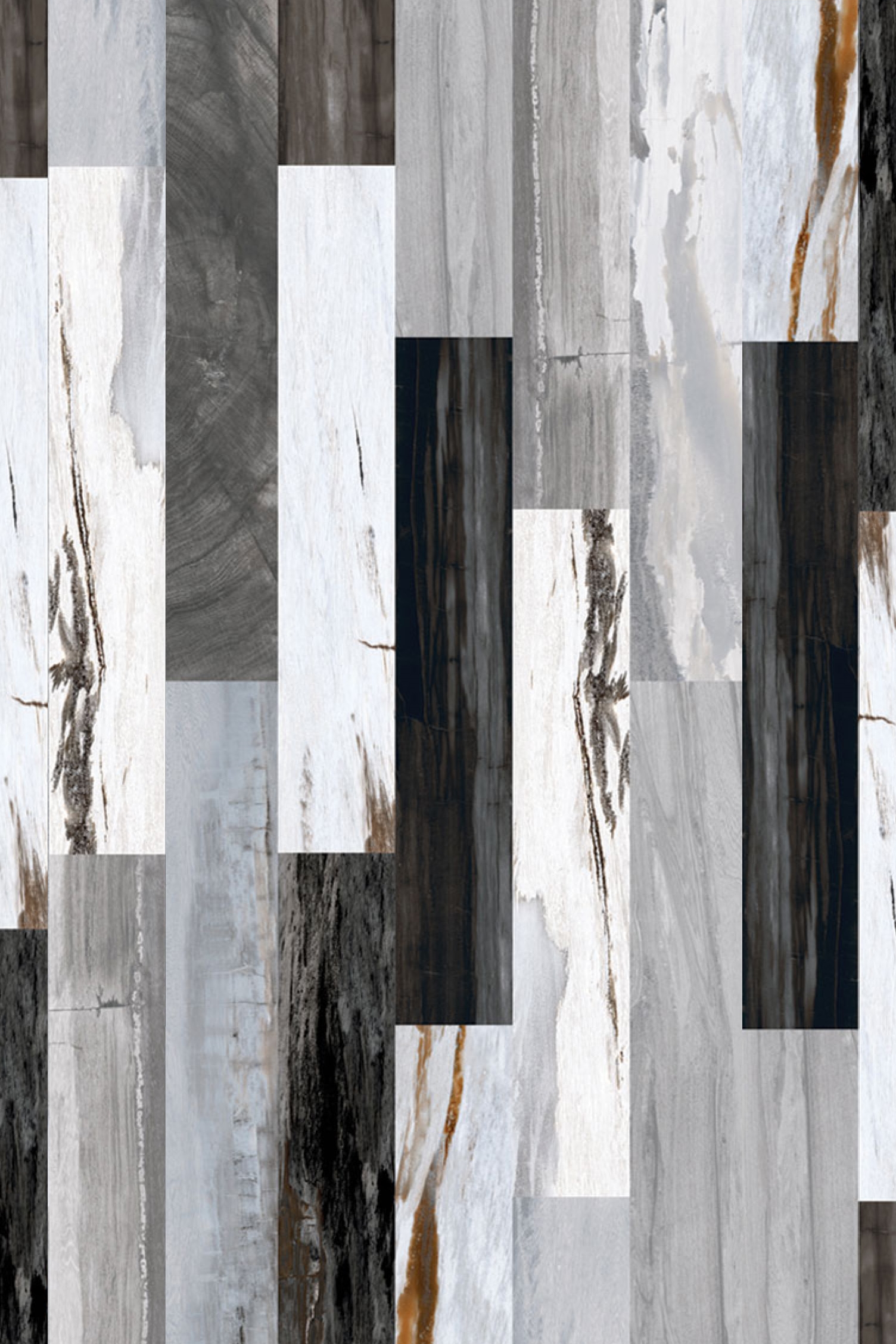 Oblong Black & White wood effect Kitchen Tile