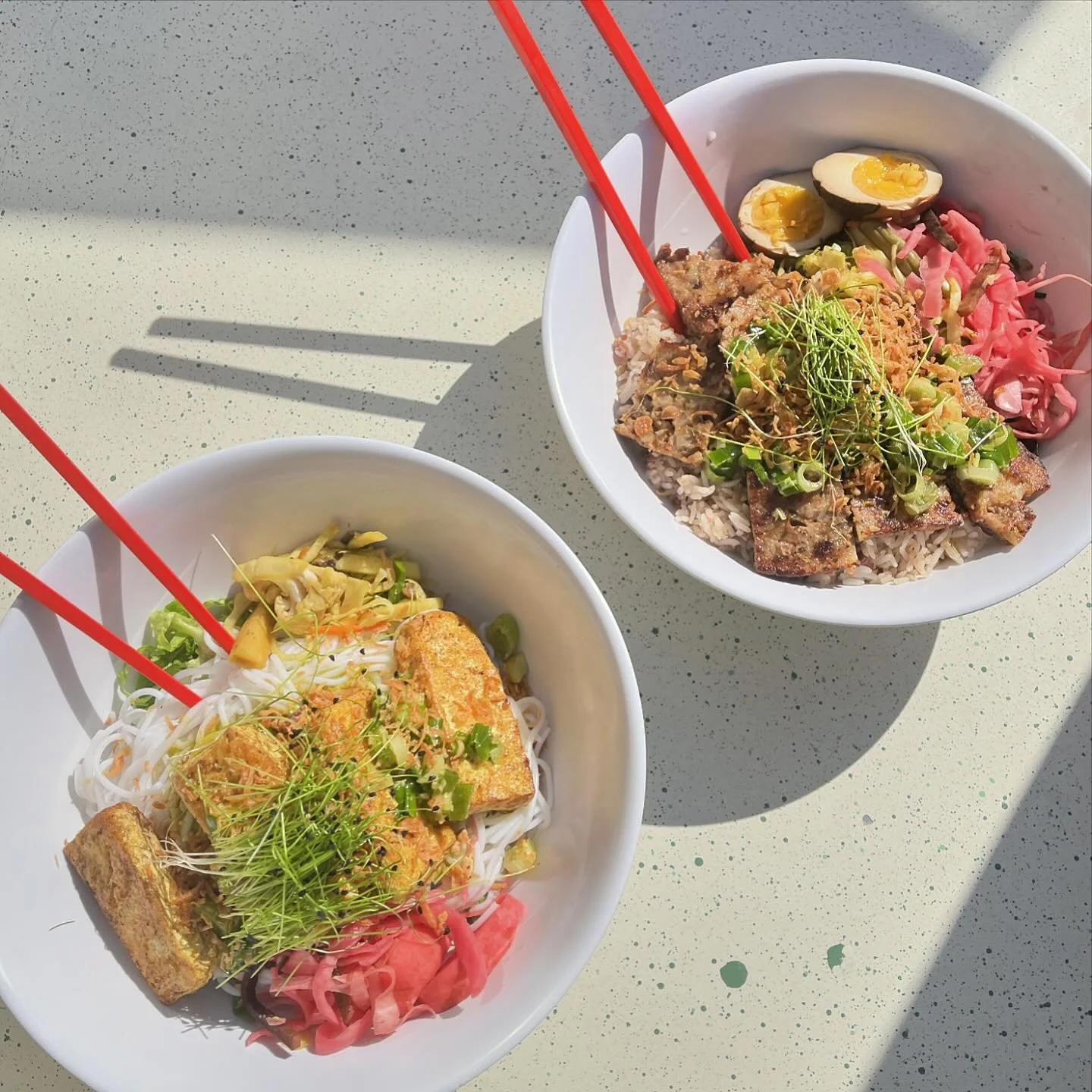not to be controversial but i feel like lunch* has gotta be one of the top 3 meals of the day 

*curry tofu b&uacute;n &amp; pork loaf rice bowl with soy pickled egg : )