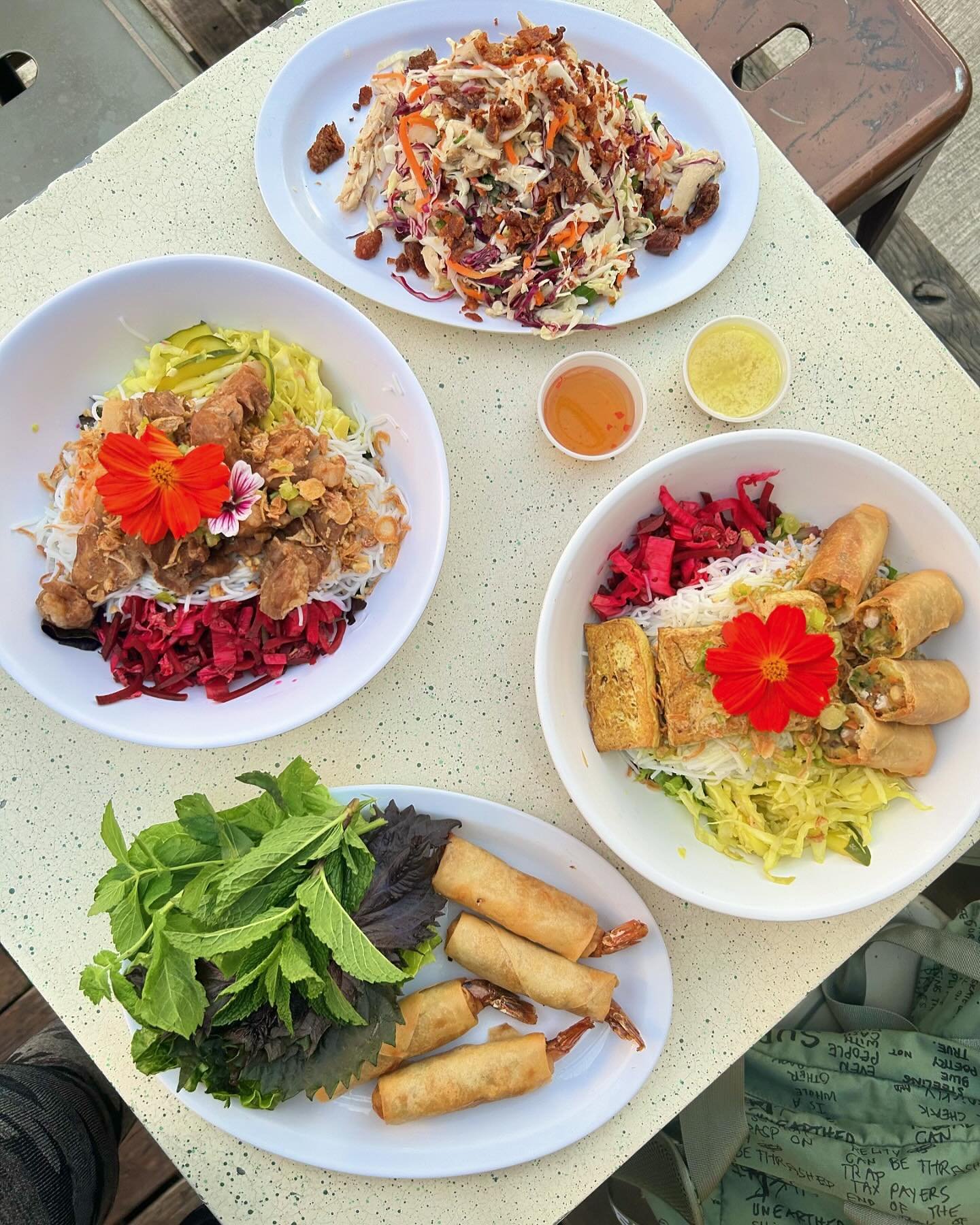 ⚔️ In Squad* We Trust ⚔️

*pork #b&uacute;n w pickled veg &amp; cute flower, pork &amp; shrimp spring rolls, gỏi g&agrave; bắp cải / Vietnamese chicken salad, curry tofu b&uacute;n with vegan spring rolls &amp; cute flower