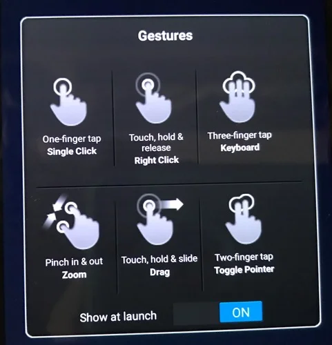2. GESTURES MENU. TOUCH THE SCREEN TO DISMISS.