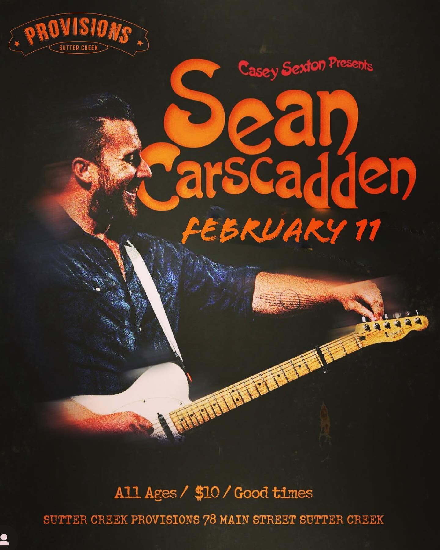 February 11
The Sean Carscadden Trio
Sutter Creek Provisions (@scprovisions )
It’s been waaaay too long (thanks pandemic) since we’ve been able to play one of our favorite spots for some our favorite friends. Cannot wait to play our firs