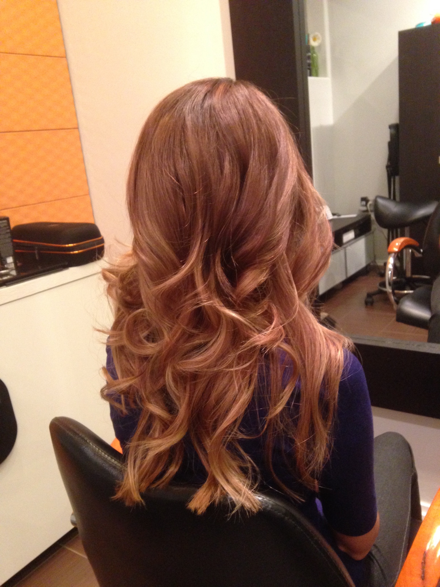 Red Copper Color With Golden Balyage Highlights and Haircut