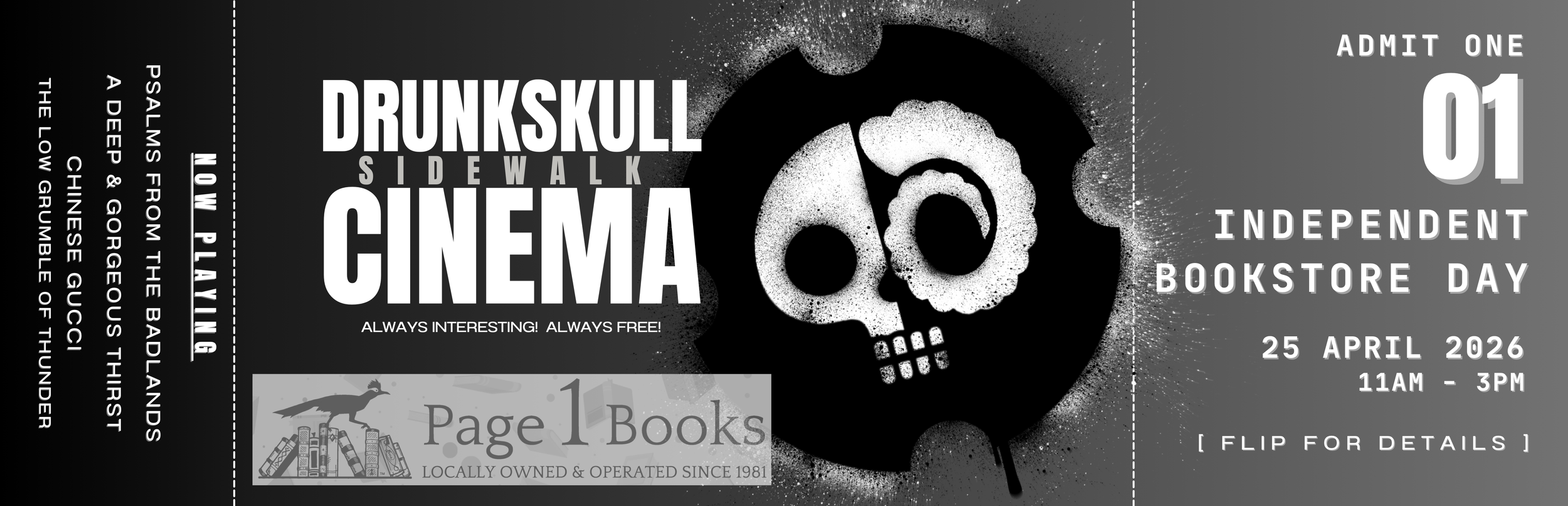 DrunkSkull Sidewalk Cinema + Independent Bookstore Day @ Page 1 Books