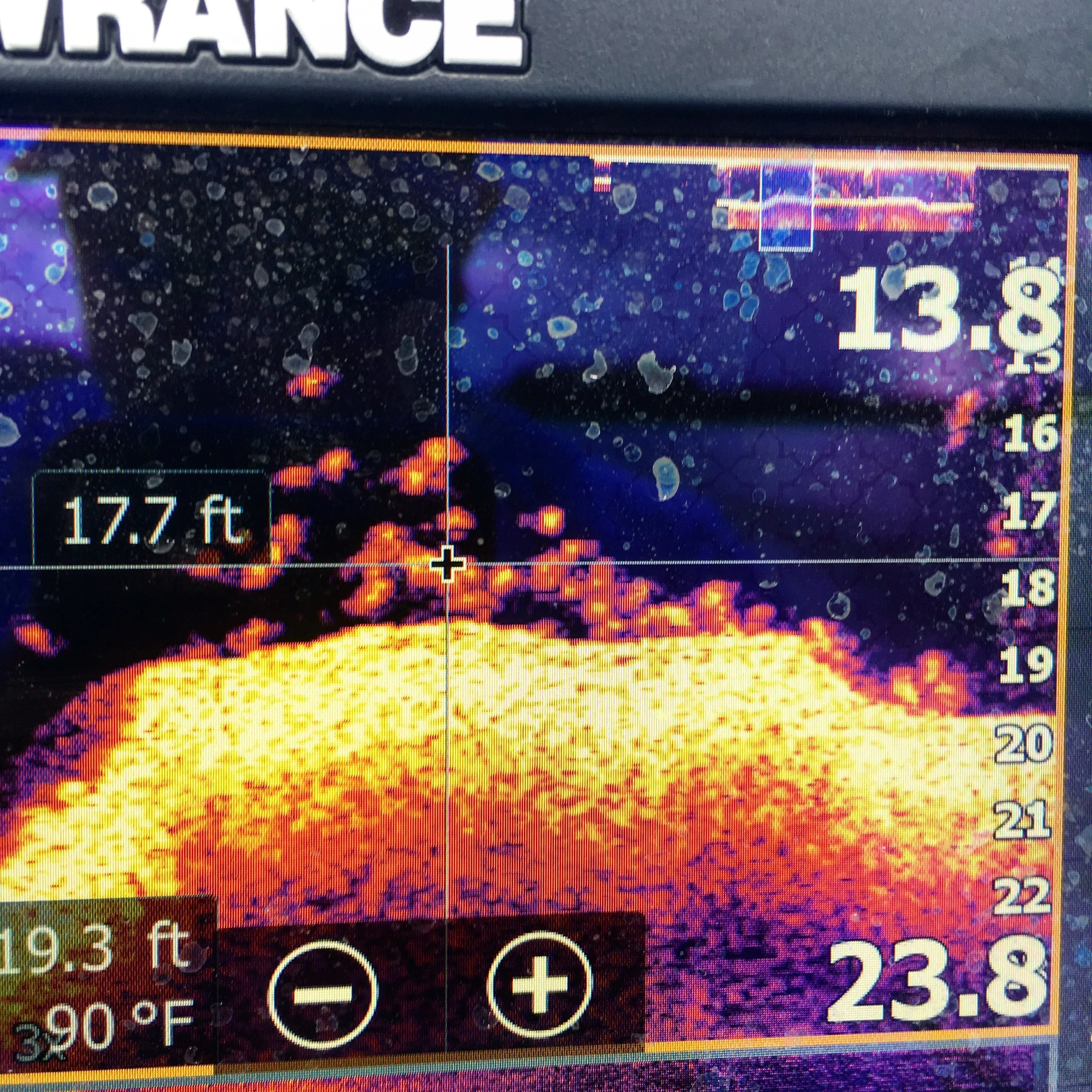 This is the kind of school that can save the day. Deep water fishing is a game changer when you find them stacked up like these spotted bass! Lowrance