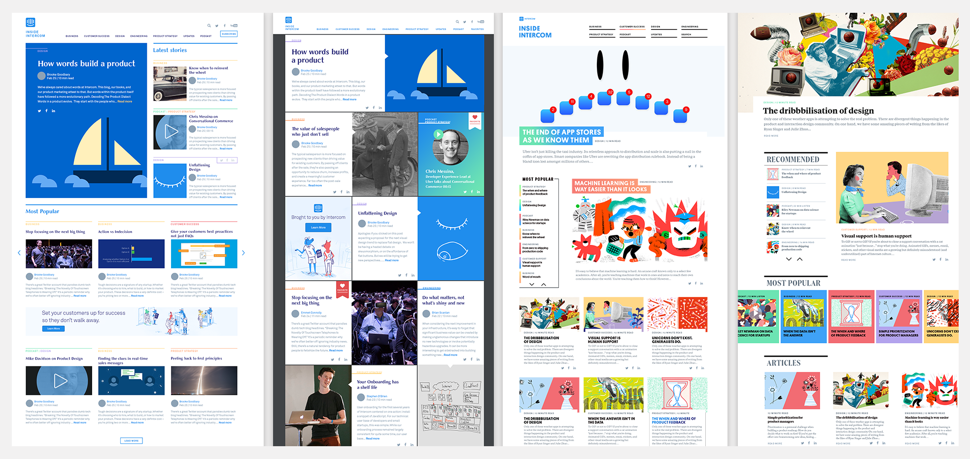           The redesign creates hierarchy within articles, allows users to consume more articles at once, and allocates space for Intercom product branding. The sticky nav allows users to quickly navigate from one vertical to the next. Having "newslet