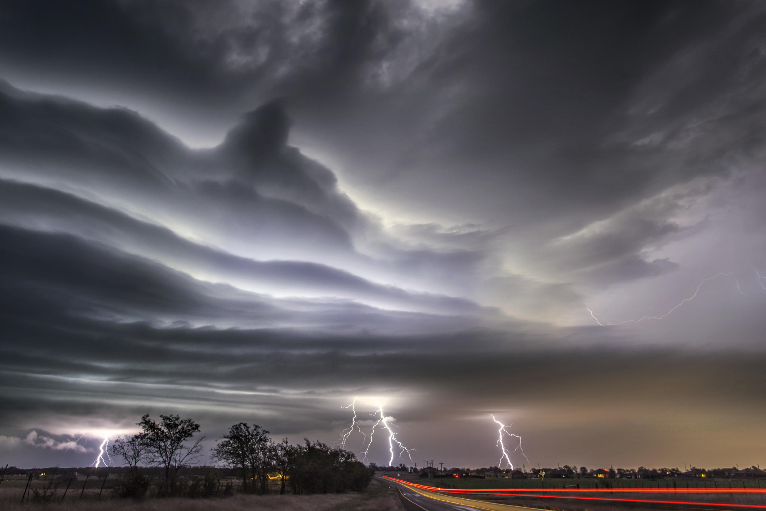  Lightning lit shelf cloud on October 26, 2013 in Salado, Texas 