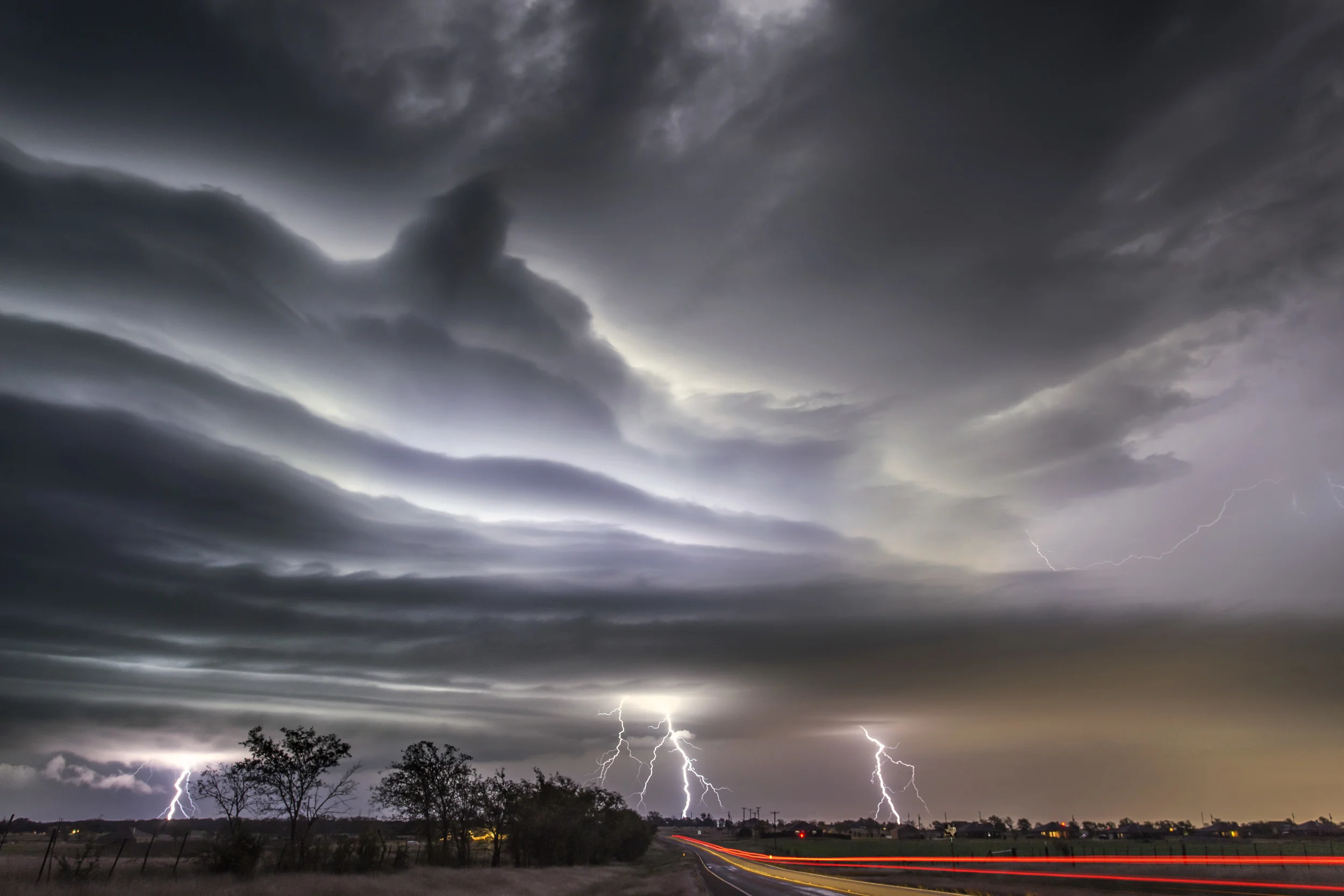 Lightning lit shelf cloud on October 26, 2013 in Salado, Texas