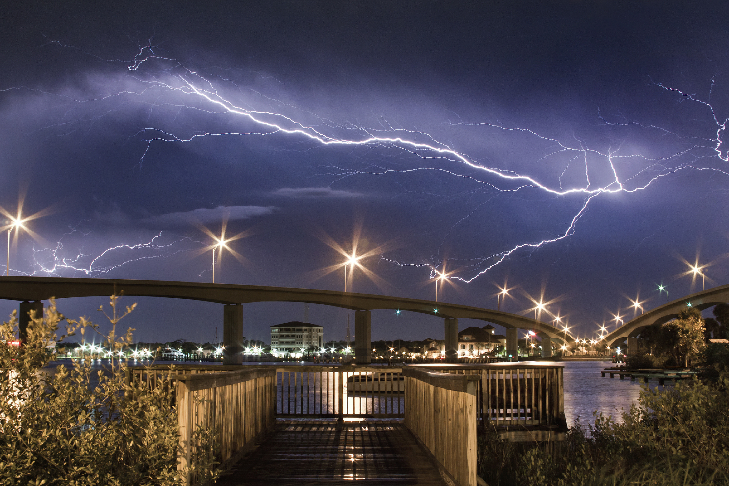  Lightning over the Seabreeze Bridge in Daytona Beach, Florida on April 25, 2010 