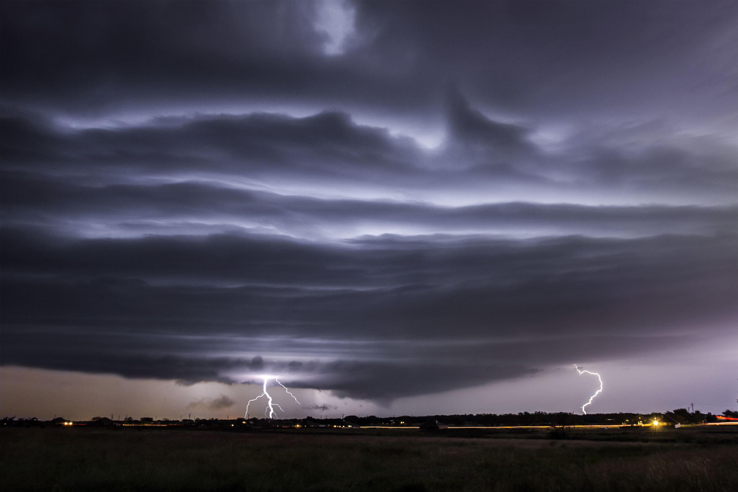  Lightning lit shelf cloud on October 26, 2013 near Salado, Texas 