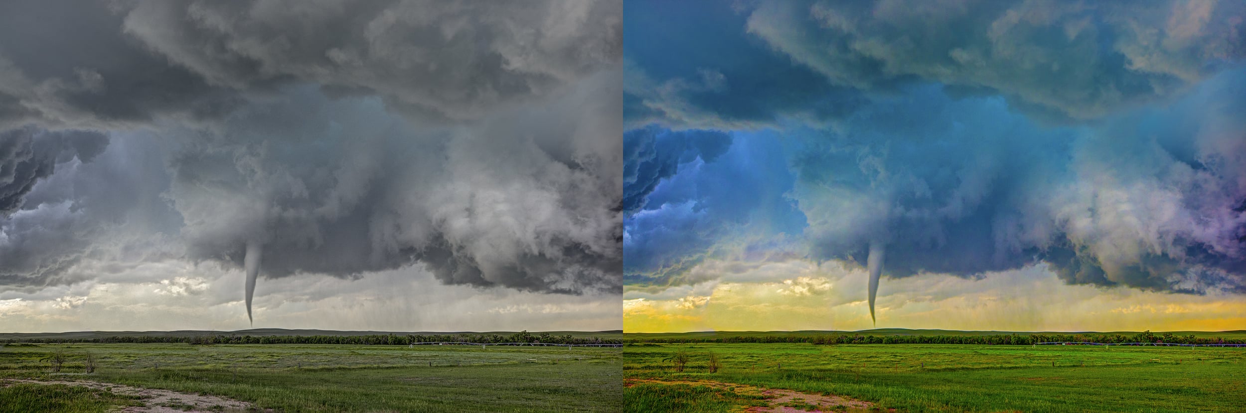 Zach Robert's Simla tornado realistic on the left and otherworldly on the right. 