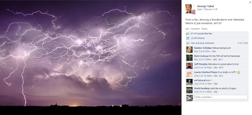 A similar incident with an image of mine. George Takei posted my image with no credit. 