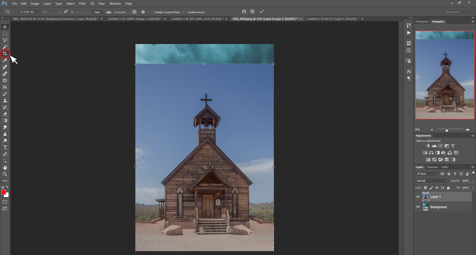 Crop to the vertical edges of Layer 1 . 
