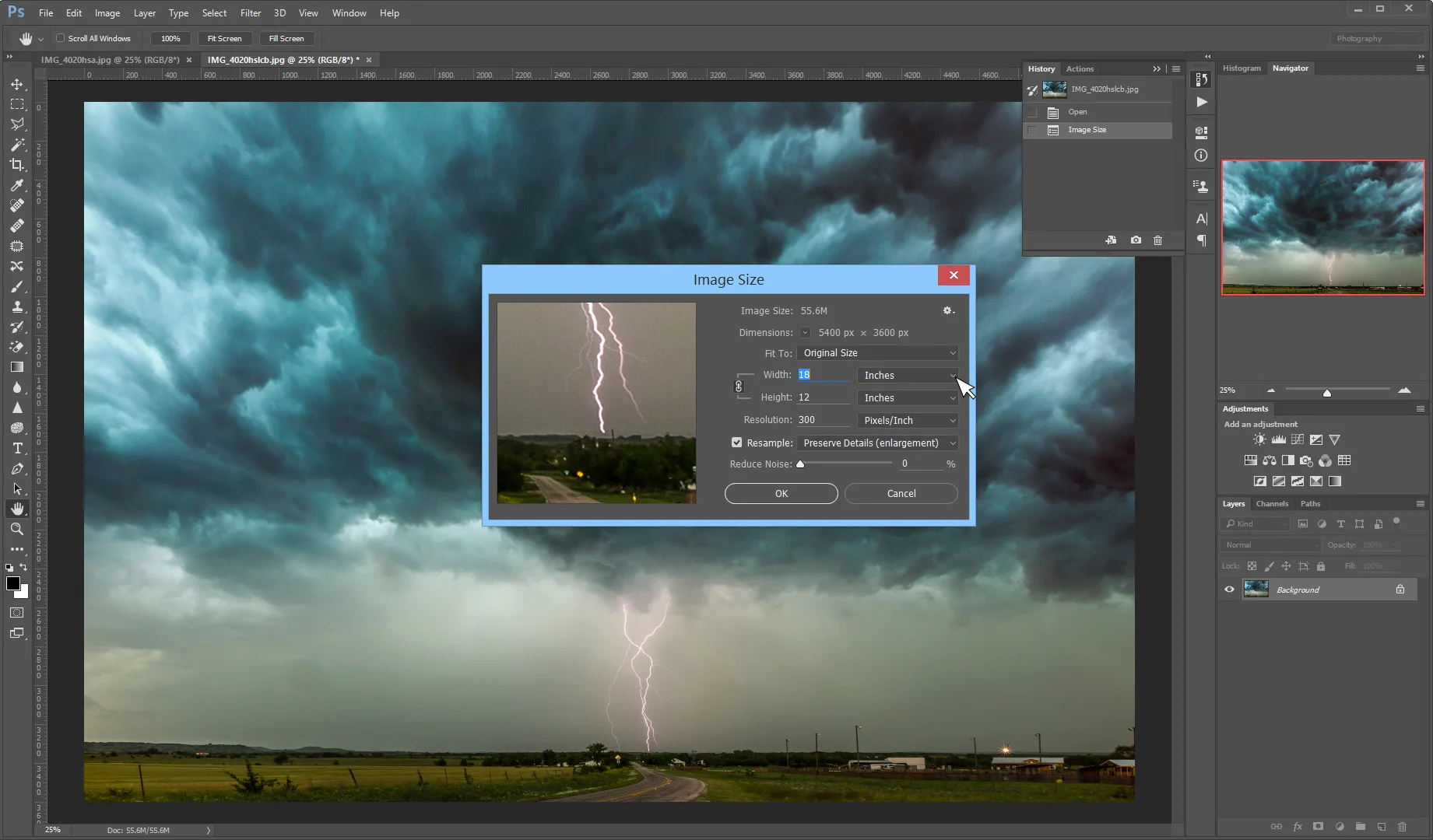 Photoshop's Image Size Panel. 