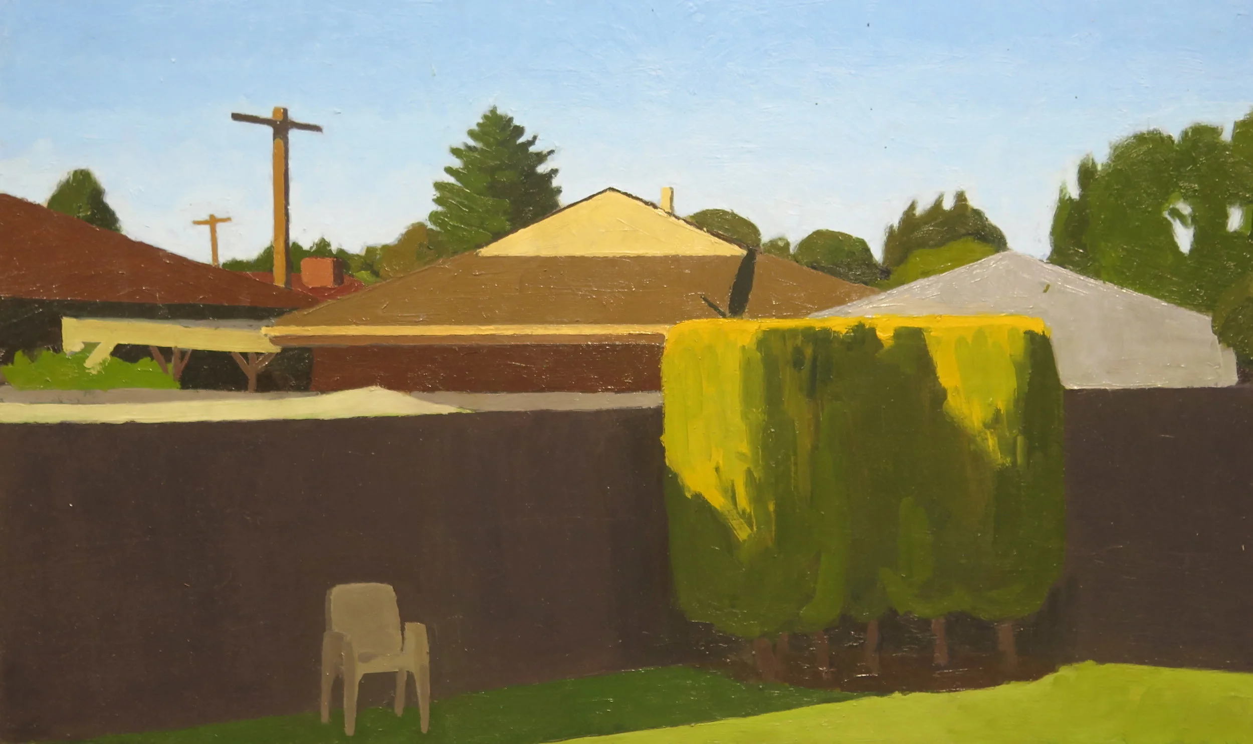   Rooftops , 2016  oil on board  37 x 61 cm  for sale 