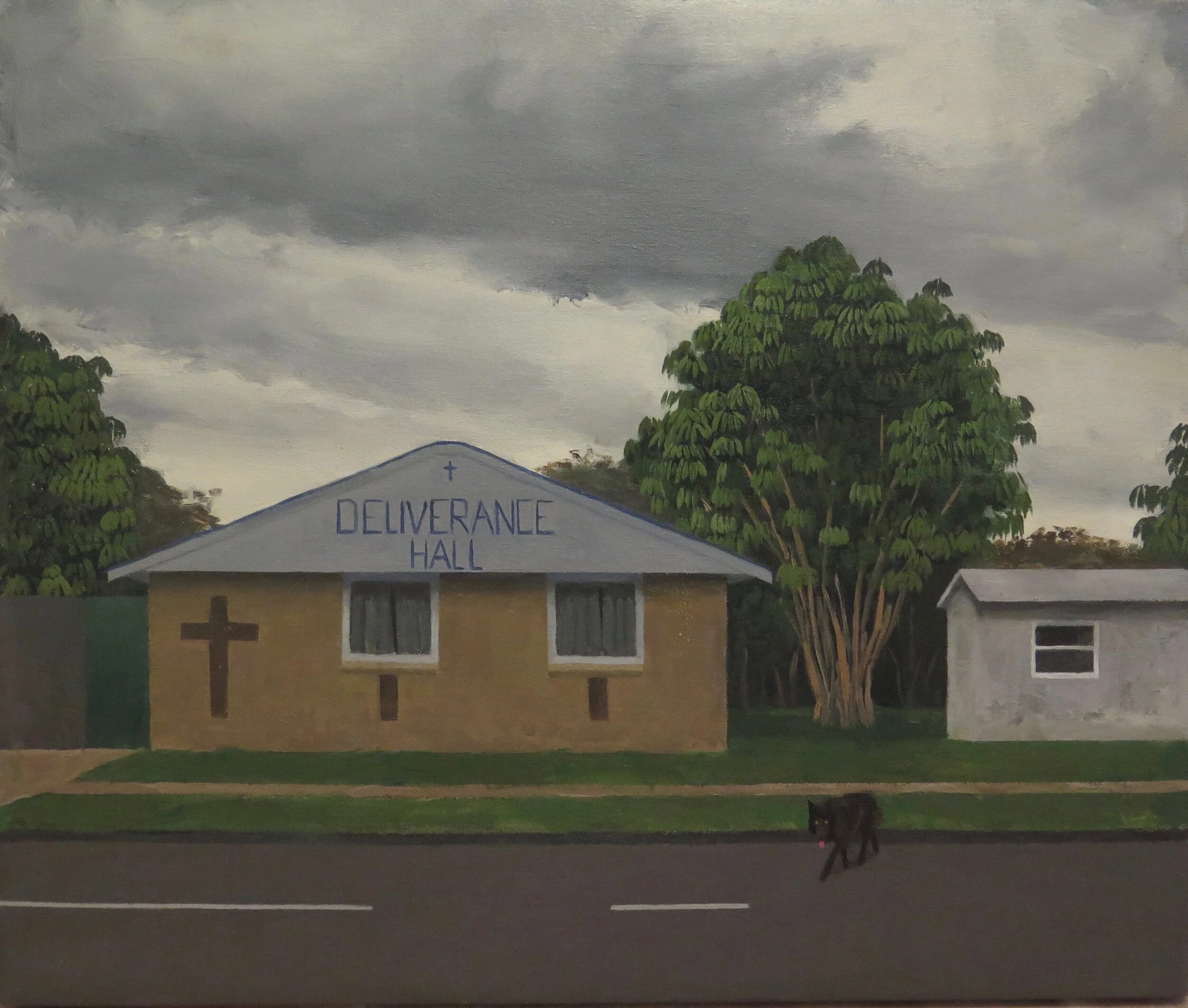   Deliverance Hall , 2021  oil on canvas  46 x 66 cm  for sale 