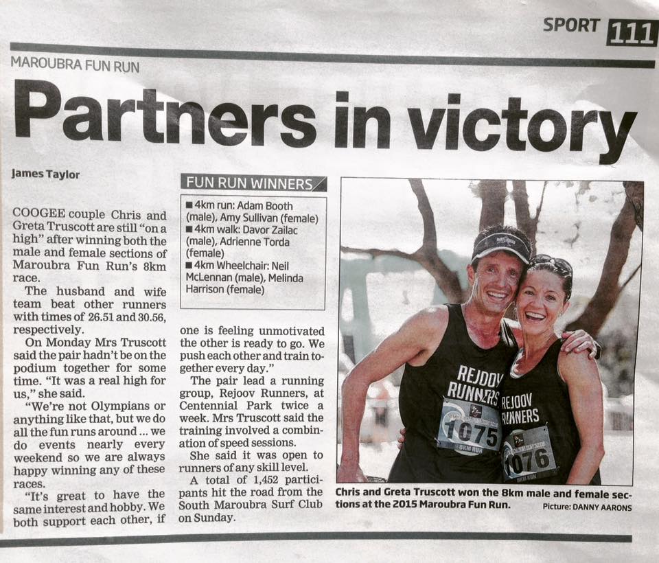Greta & Chris - Winners of the maroubra fun run 8k 2015