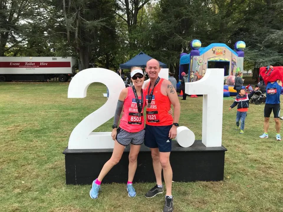 Lisa & husband Grant both smashing their Canberra half marathons April 2018