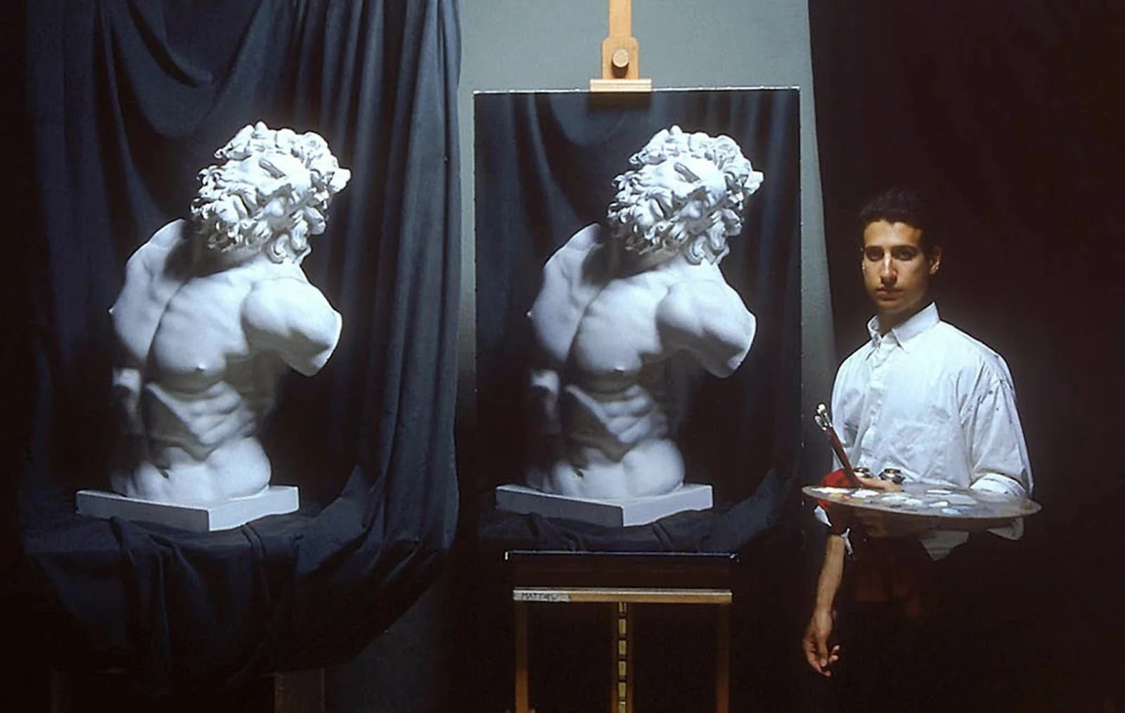 Student from The Angel Academy, Florence, with his work