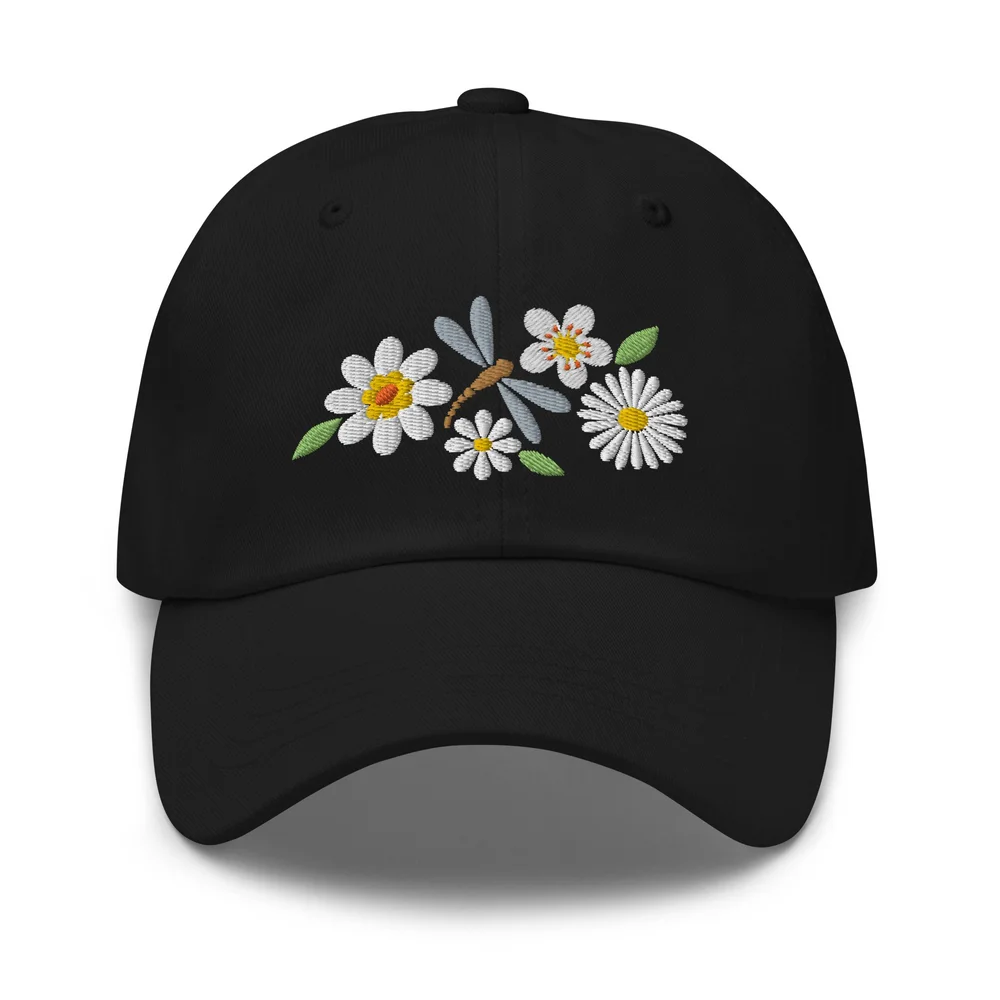 Hepandy Dragonfly Embroidered Washed Cotton Baseball Cap - Adjustable Unisex Dad Hat