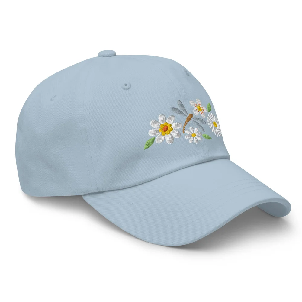 Women's Ponytail Baseball Cap With Dragon Fly Embroidery - 100% Cotton Adjustable Hat With Hole For Ponytail, One Size Fits Most