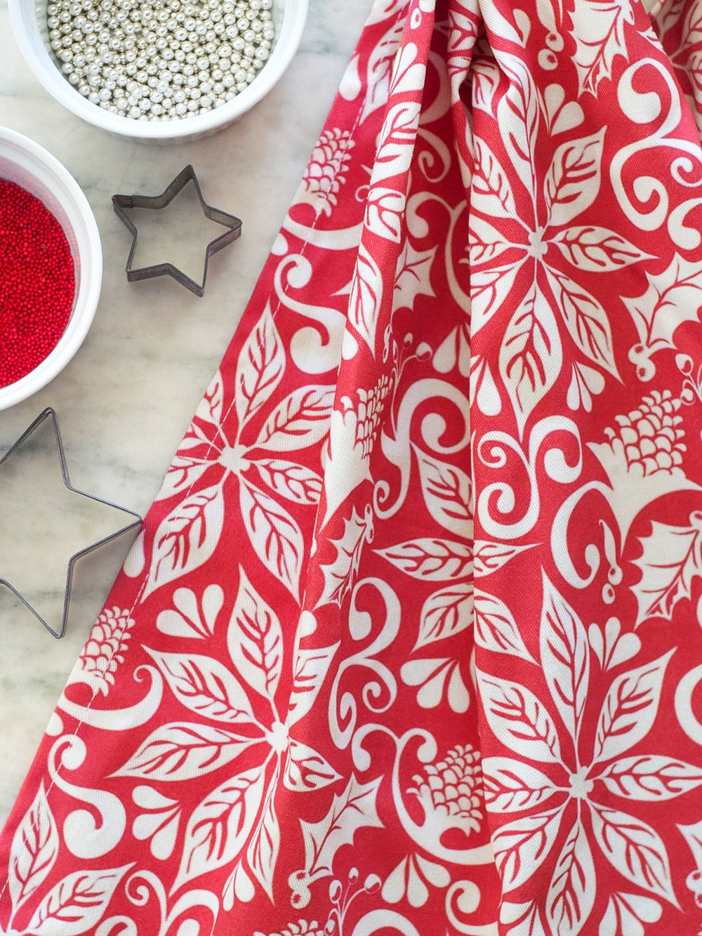 Red Flowers Tea Towel + Poinsettia Swedish Dishcloth Bundle