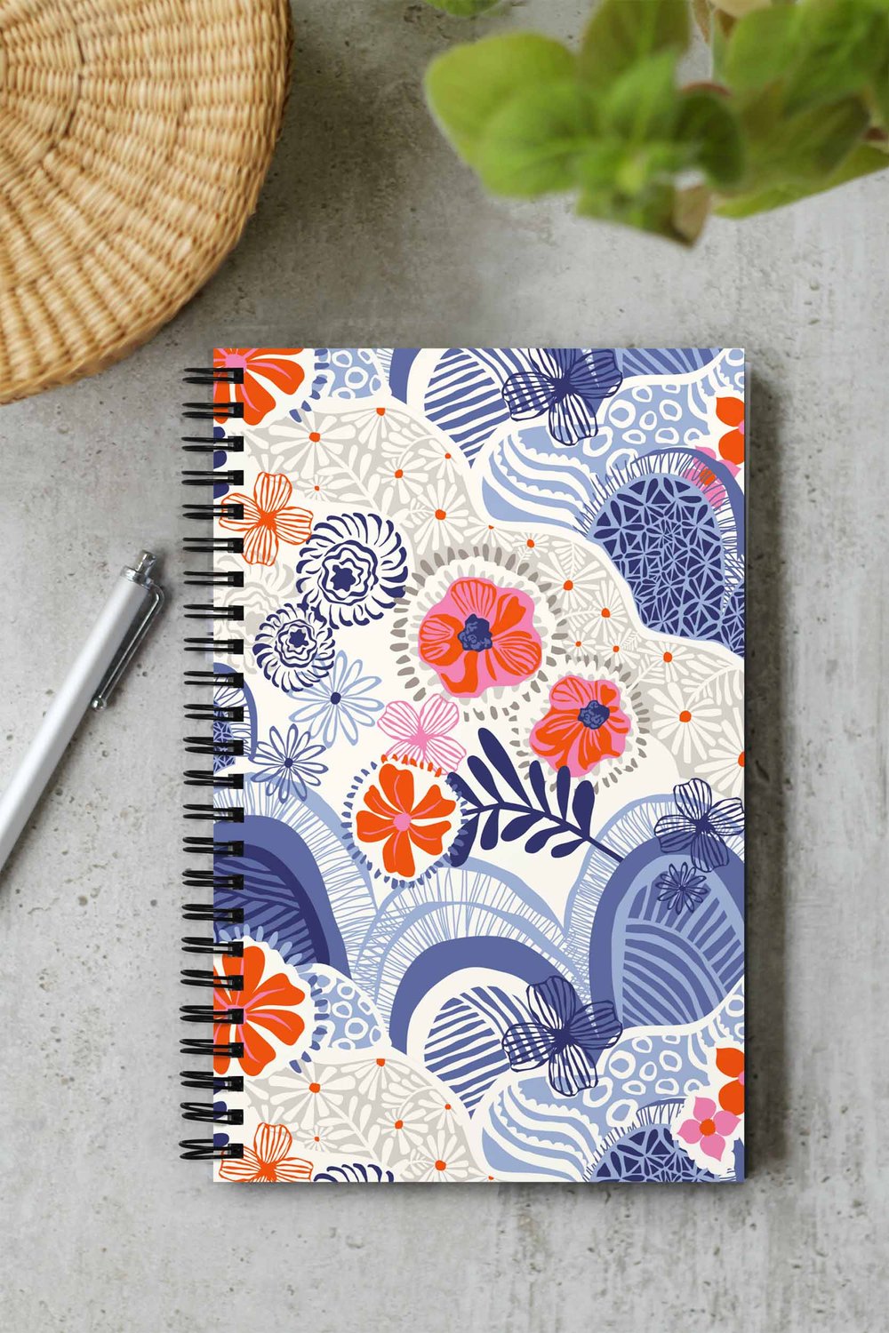 Navy Floral Spiral Journal + Pen