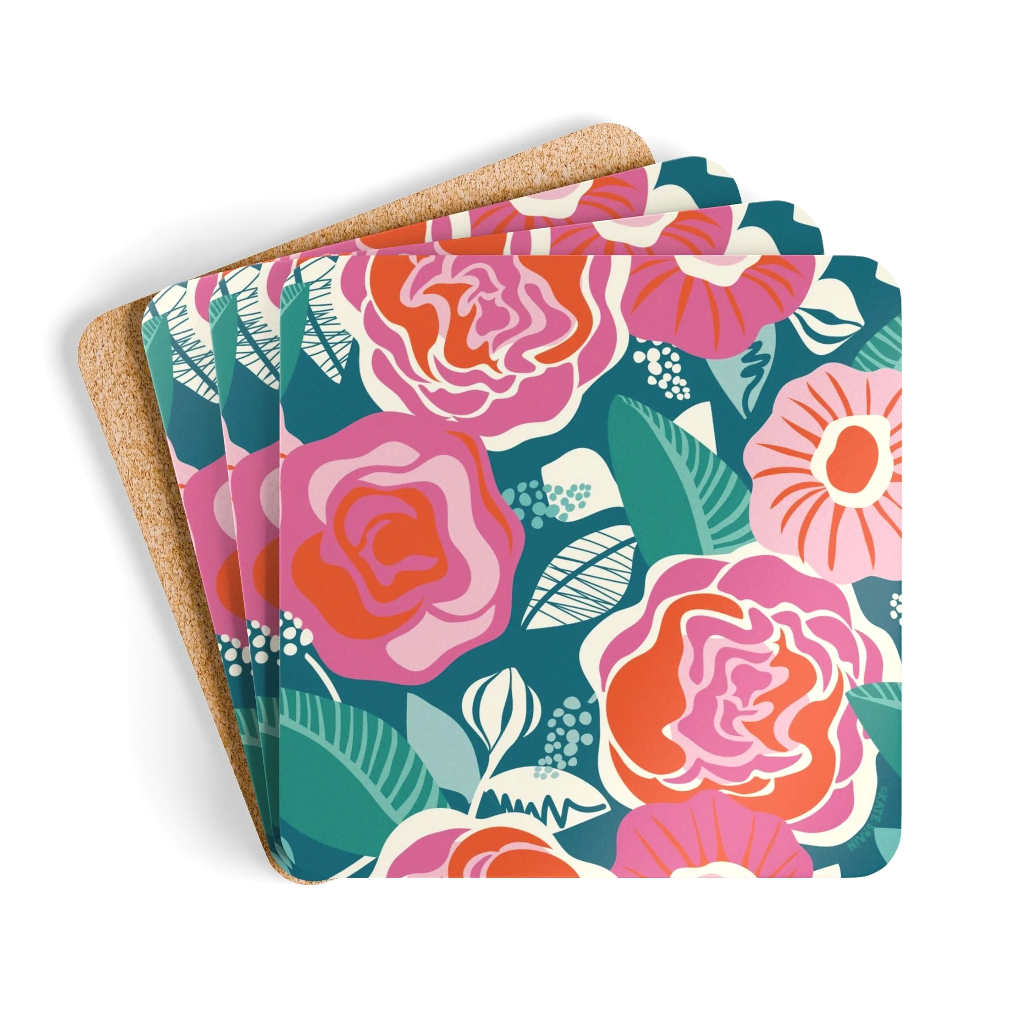 Tea Rose Cork Coaster Set