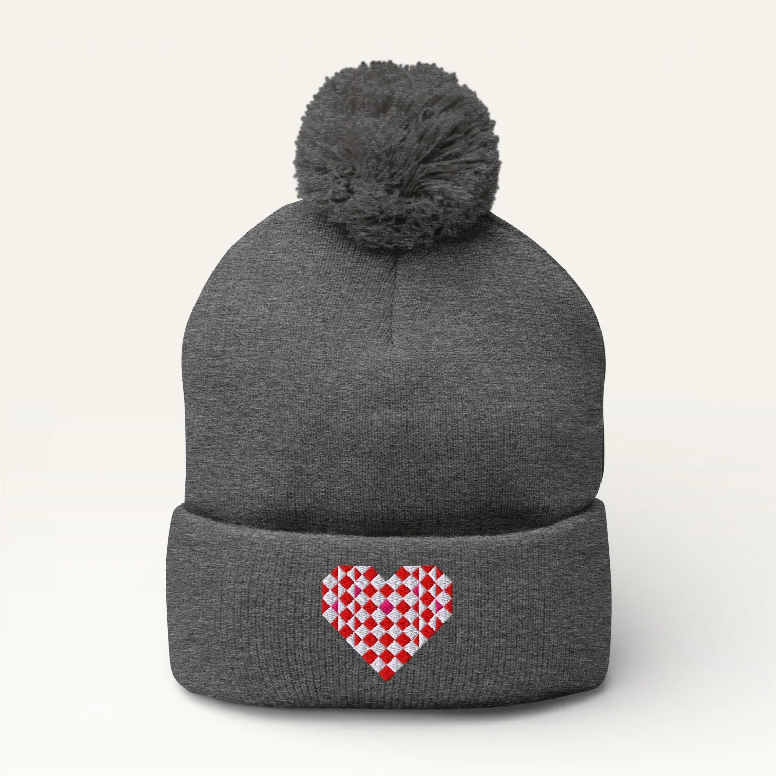 Quilted Heart Pom-Pom Hat
