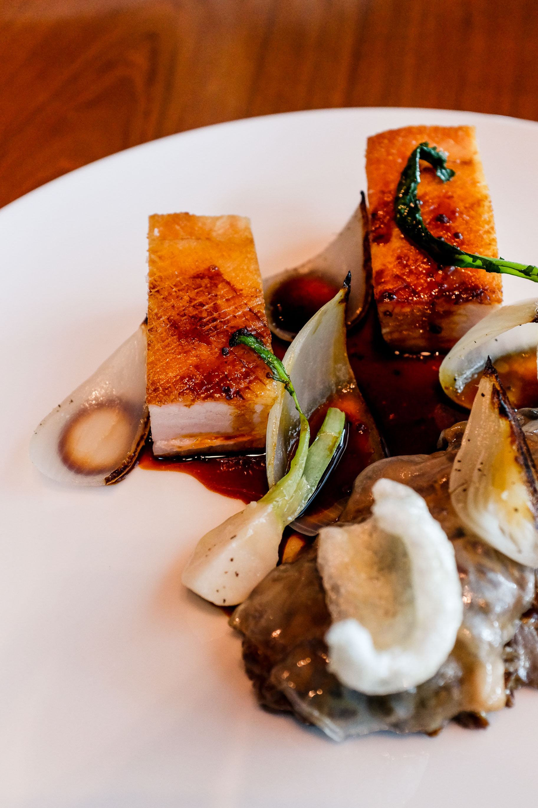 Slow cooked Pork Belly (c.1820) - Spelt, lardo, baby turnip & Robert sauce $58.00