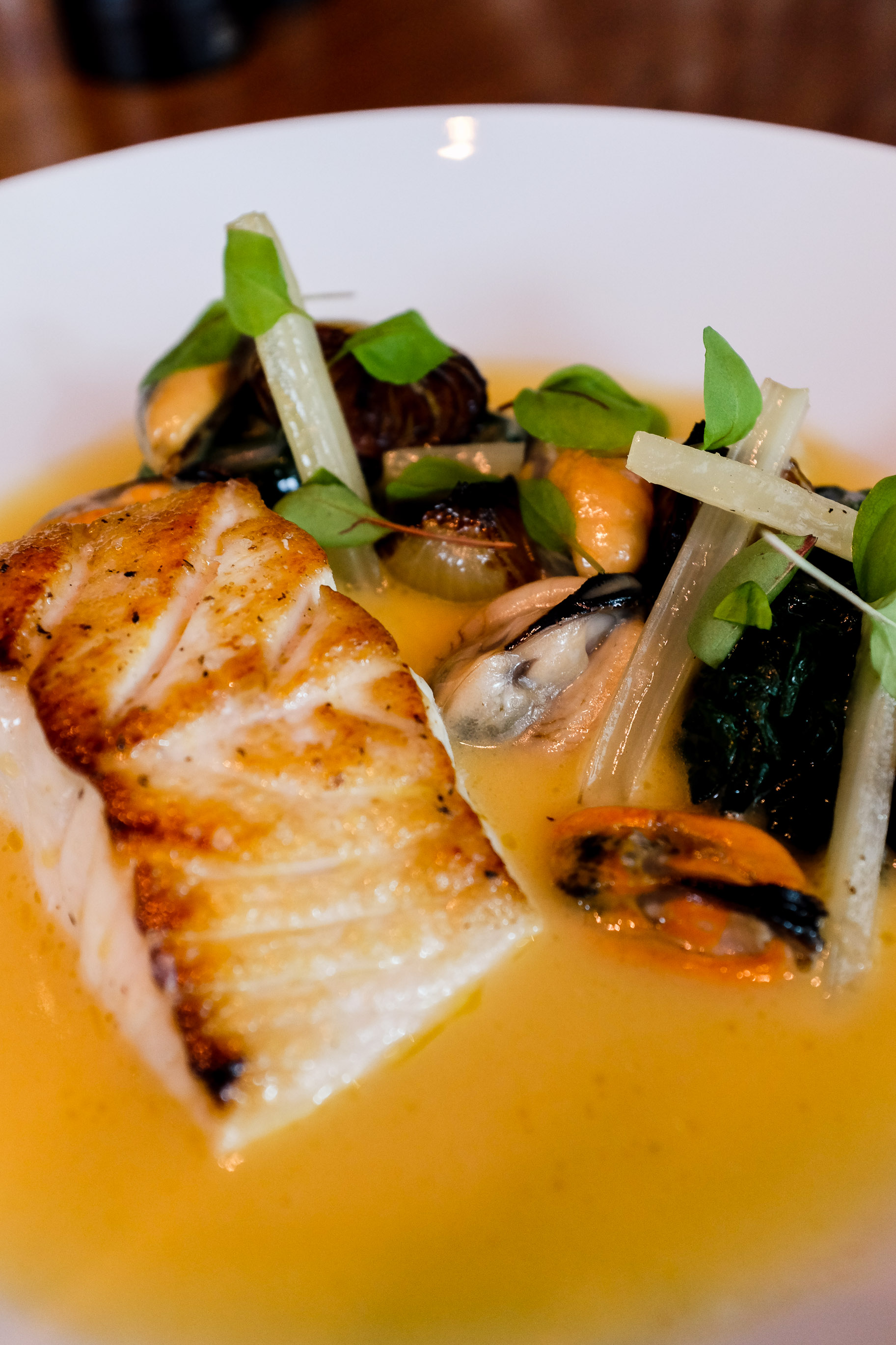 Roast Snapper in Cider (c.1940) - Silverbeet leaves, roast onions & fired mussels $56.00