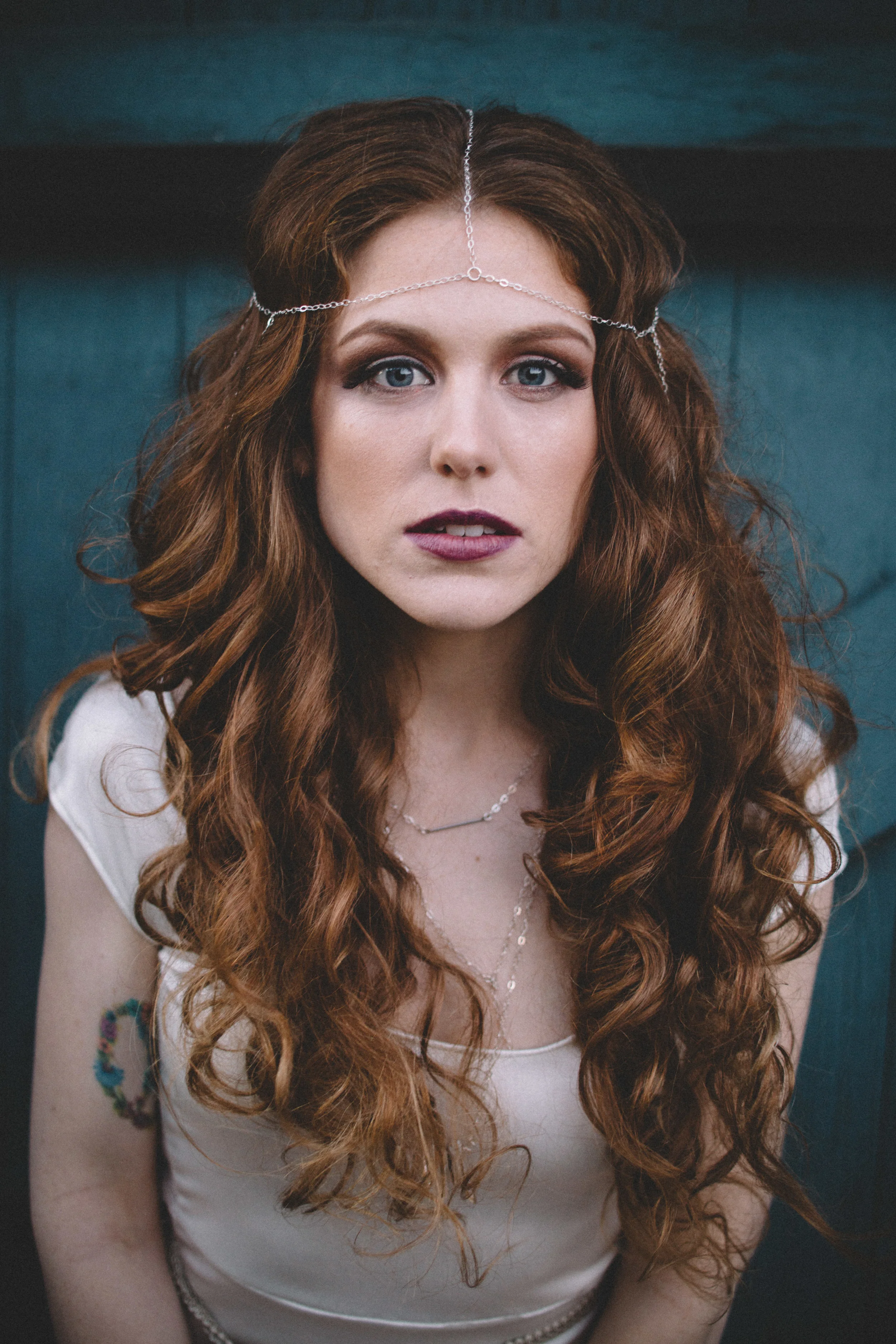 ashley in the kaia fang headpiece, remy necklace, & amoret crystal necklace--all sterling silver // photo by amanda kolstedt photography // hair by karen of iloveblush // makeup by bayla artistry