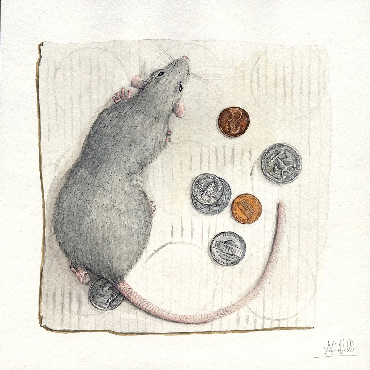 "Seventy two cents" 2015 Watercolor on paper 9"x9" Available