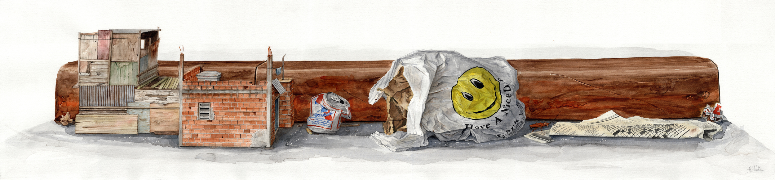 "Marginallia I" 2016 Watercolor on paper 14" x 60" Available at Thinkspace Gallery