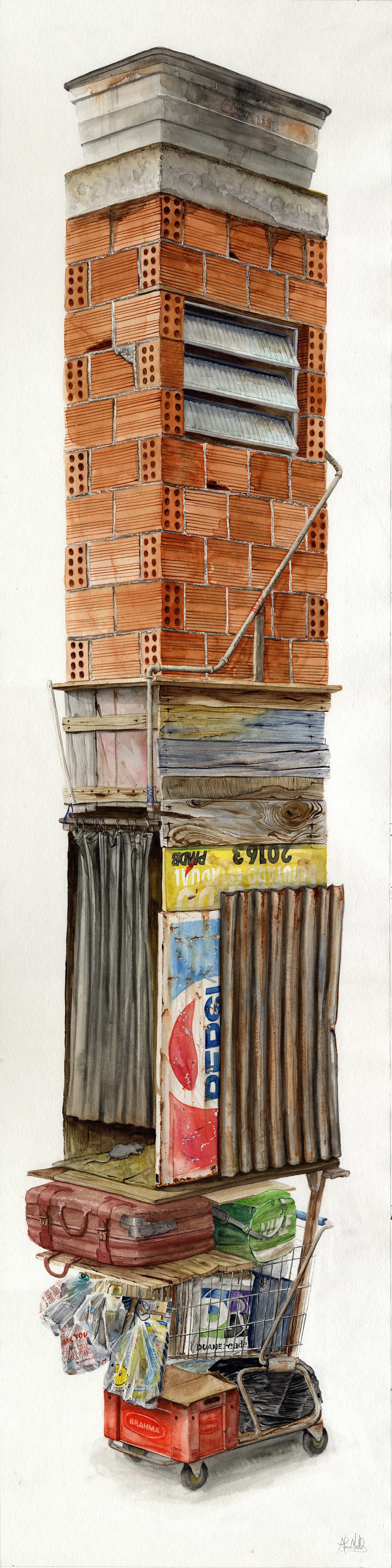 "Camino Real, 783" 2016 Watercolor on paper 60" x 15" Available at Thinkspace Gallery