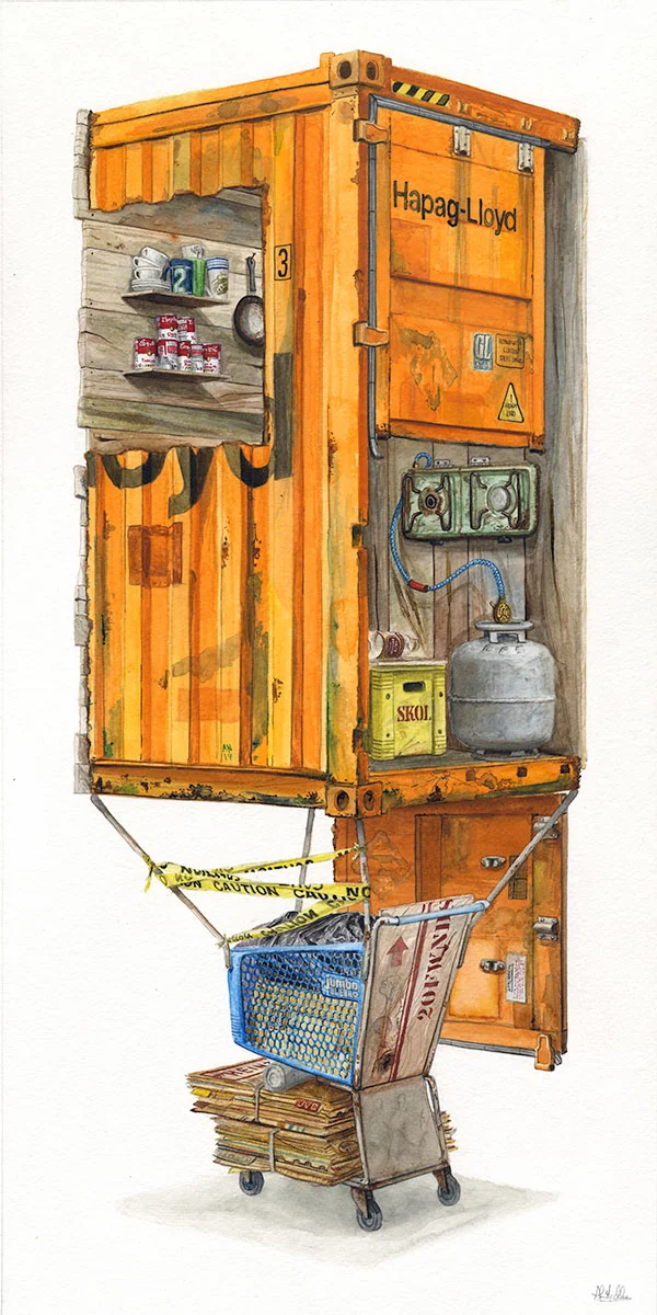 "Three meals a day" 2017 Watercolor on paper 12" x 24" inches • SOLD