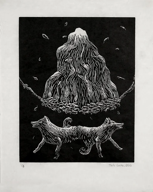 FOX Linocut on japanese paper, 2011