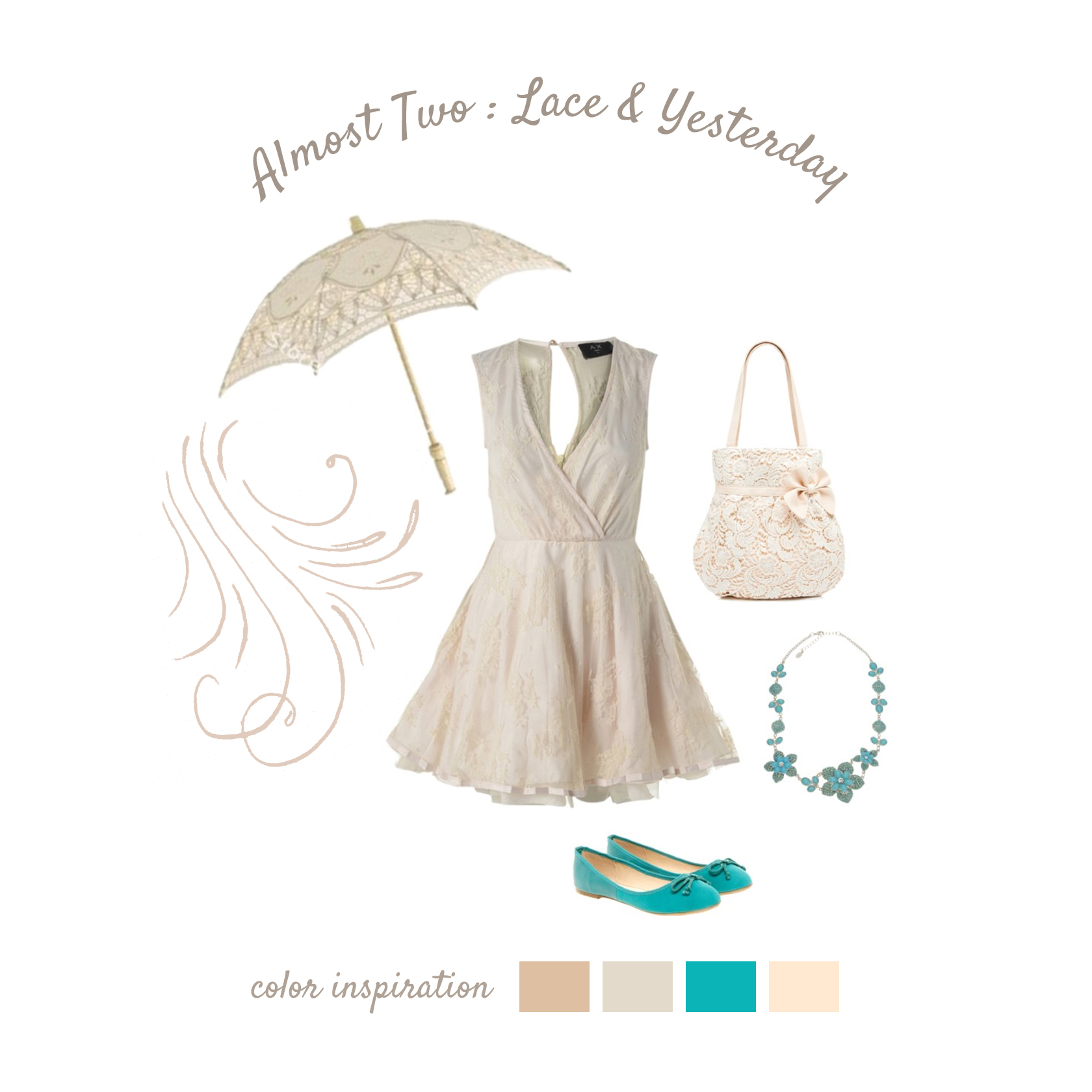 Lace Yesterday A lovely lace dress with a flattering aline cut allow you and baby to stay cool and comfortable during the shoot! A parasol adds vintage elegance while providing shade in an outdoor session. Accessorize with a splash of color aqua looks fabulous! to add interest to your images. Flats and lowheel shoes keep you safe and comfortable.