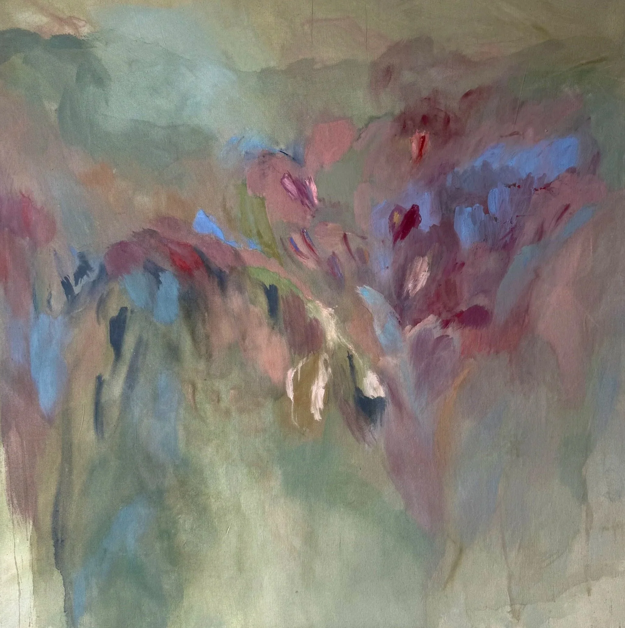   Celestial Bloom   50” x 50” /2025  Earth pigments and oil crayon on raw stretched canvas 