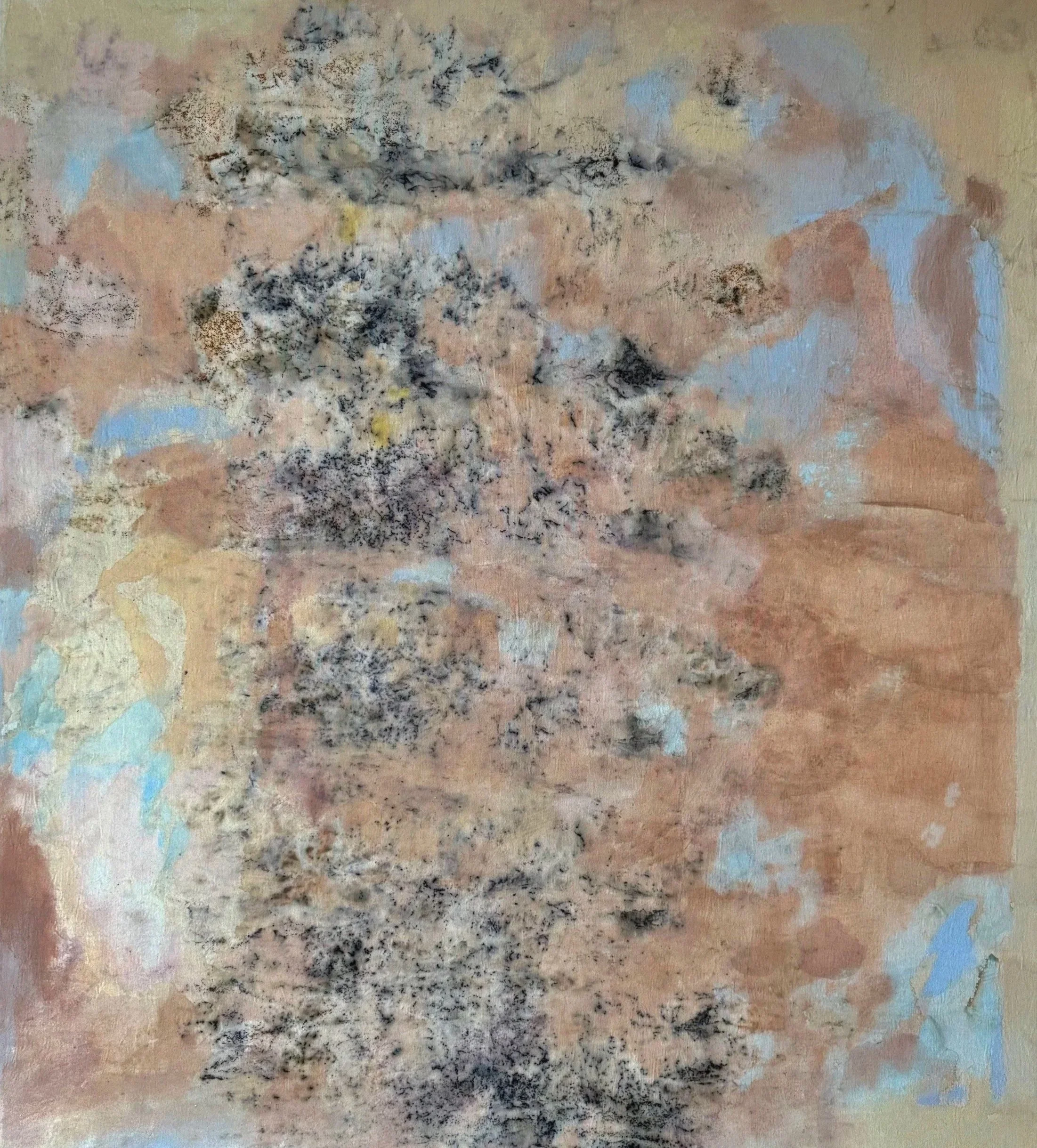   Impressions   48” x 54” / 2025   Earth pigments and floral dye on raw canvas 