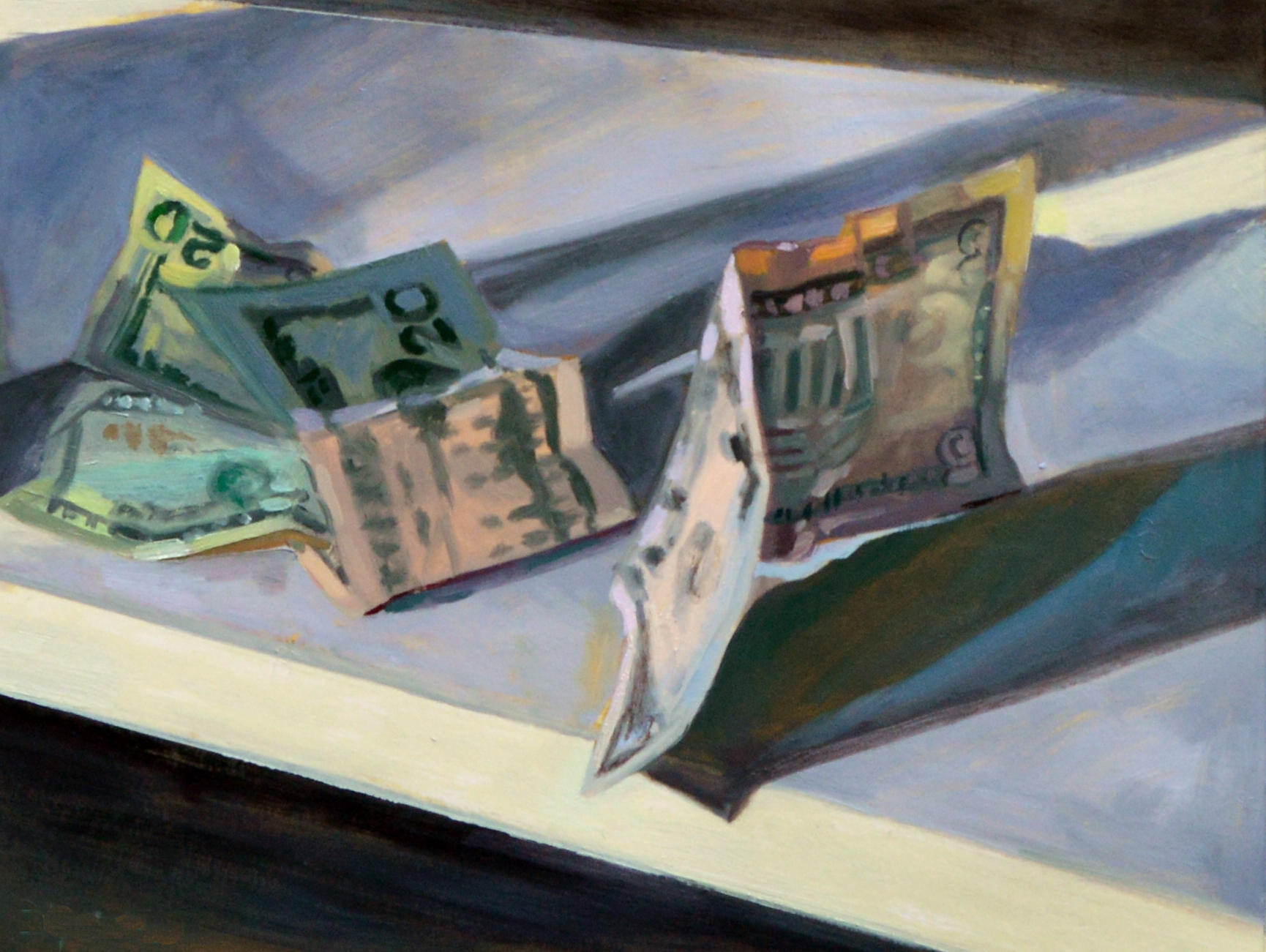 Untitled (money 1), 2017, oil on paper, 11 x 14 in