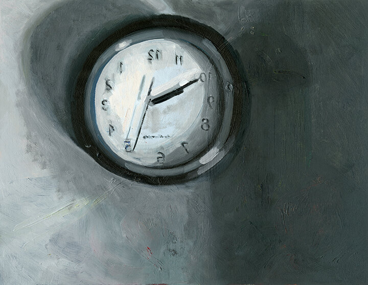Clock, 2017, oil on paper, 11 x 14 in